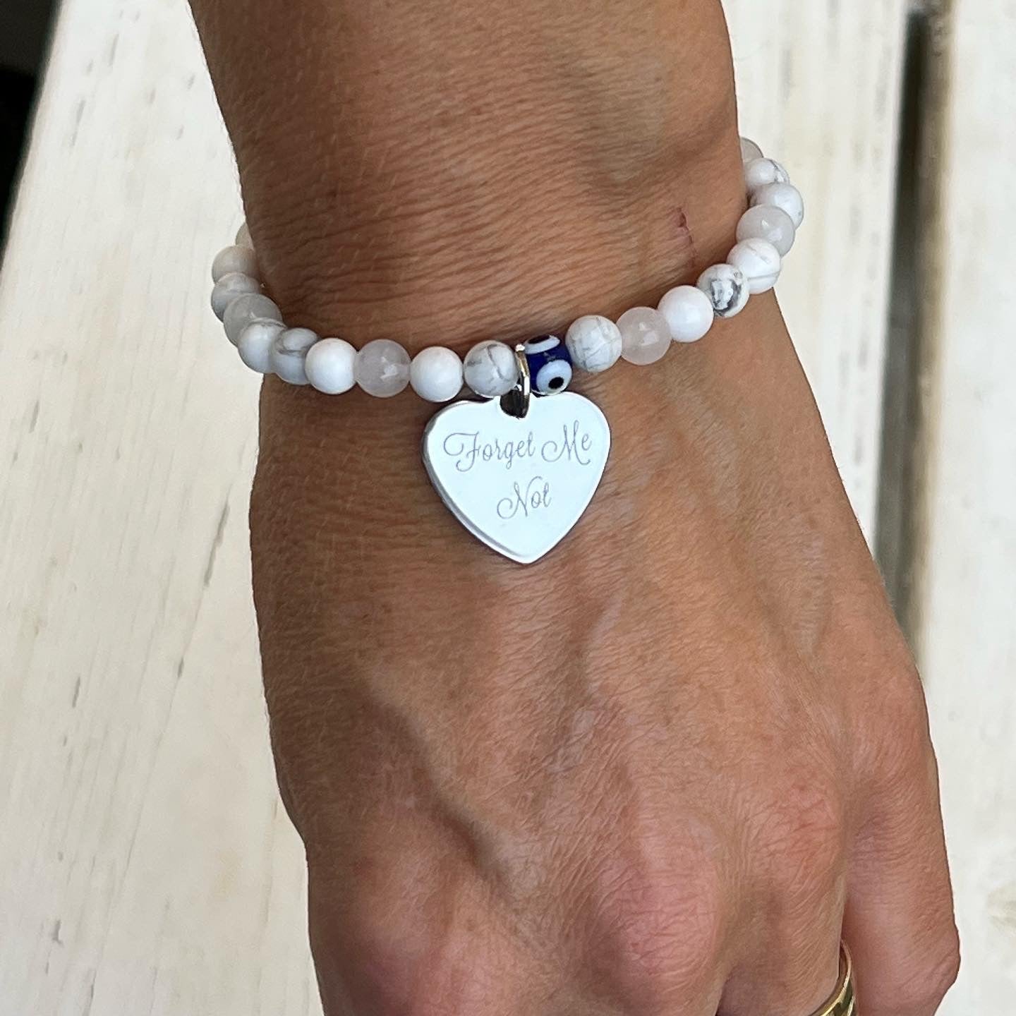Beaded Bracelet with Evil Eye Bead - Choose Gemstone/Colour, Charms & Personalisation