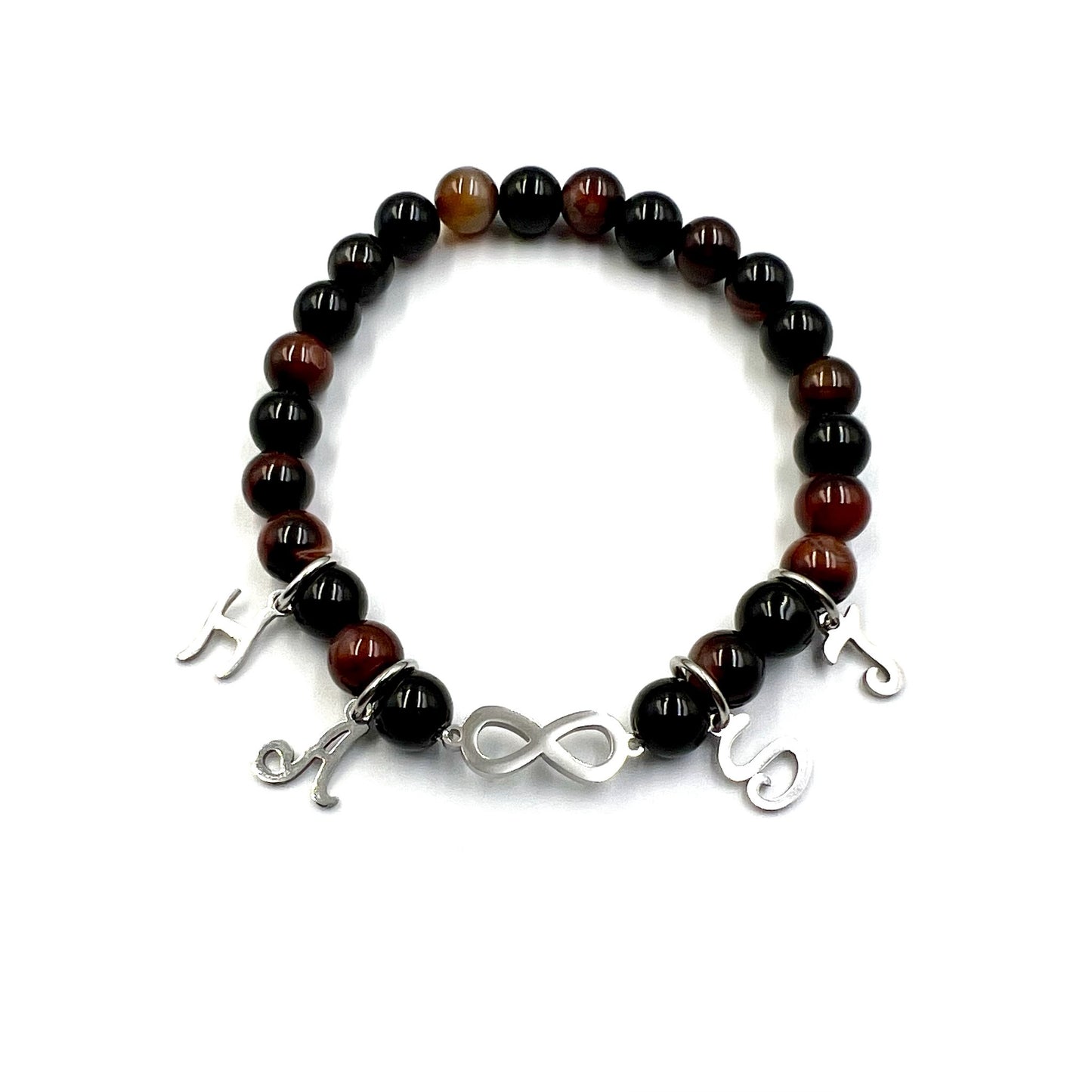 Unisex Infinity Beaded Bracelet - Choose Gemstone/bead colour & Personalisation