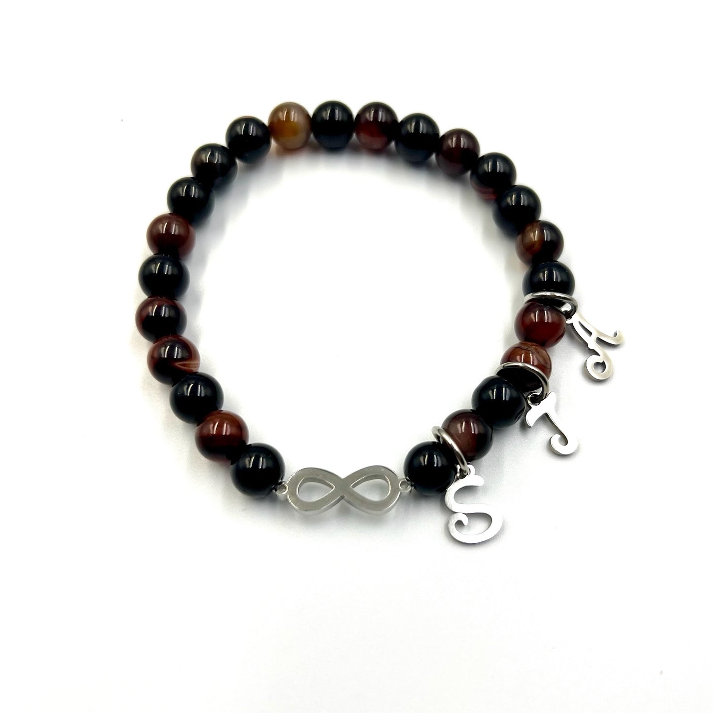 Unisex Infinity Beaded Bracelet - Choose Gemstone/bead colour & Personalisation