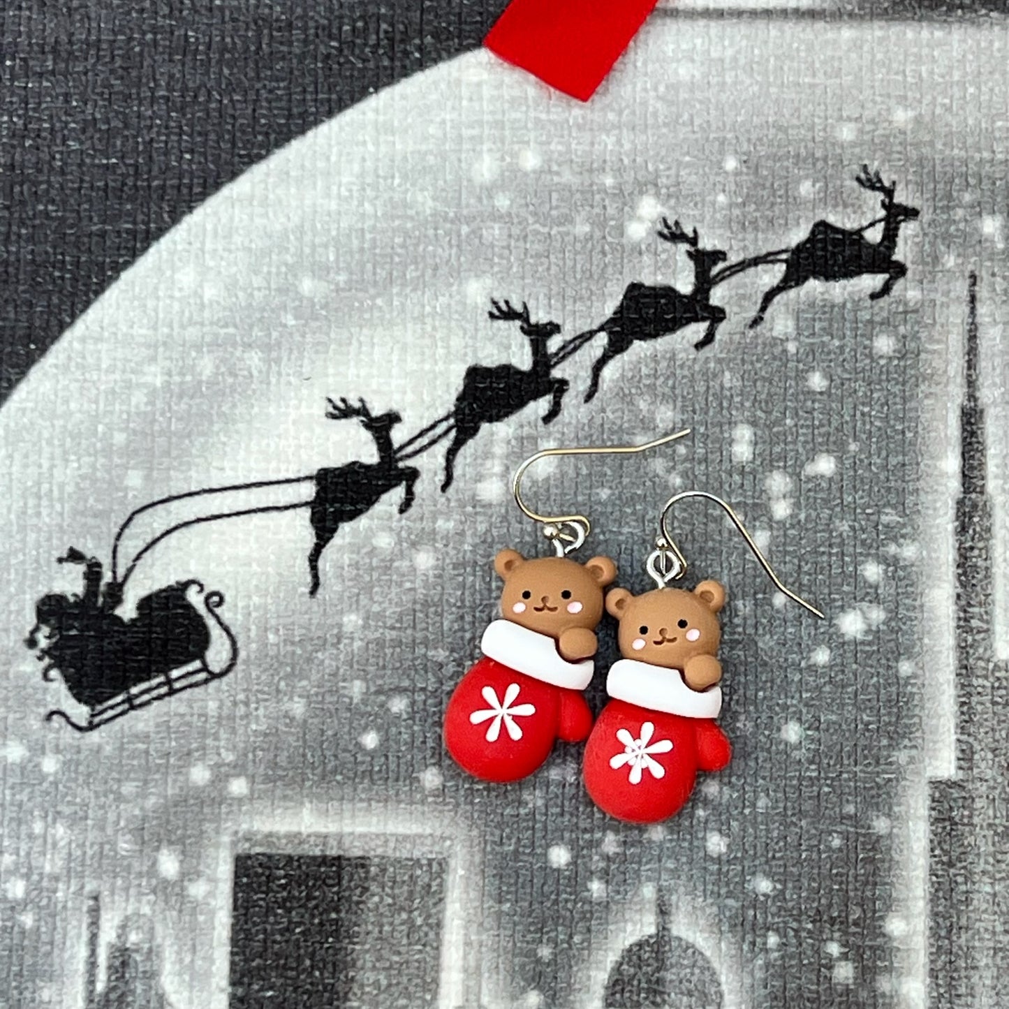 Cute Christmas Stocking Bear Earrings