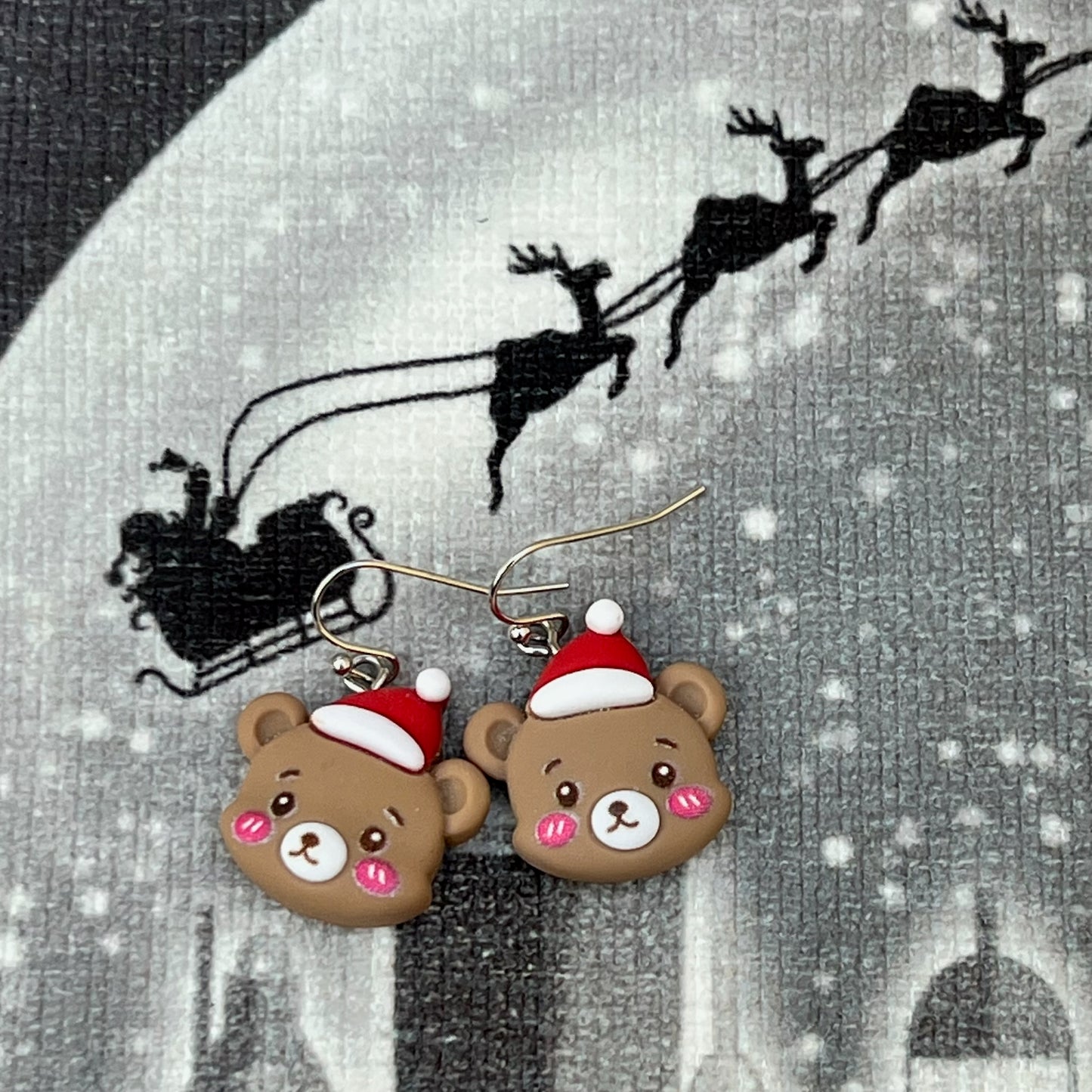 Cute Christmas Bear Head Earrings