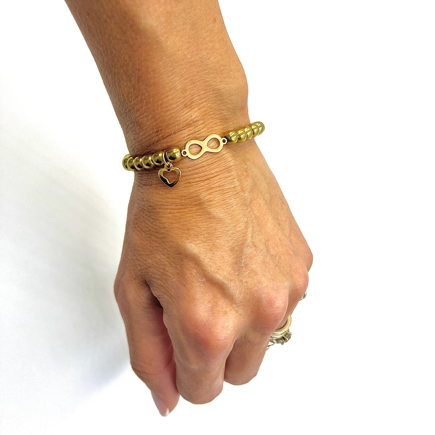 Hematite Beaded Bracelet with Infinity Connector - Choose Charm & Personalisation