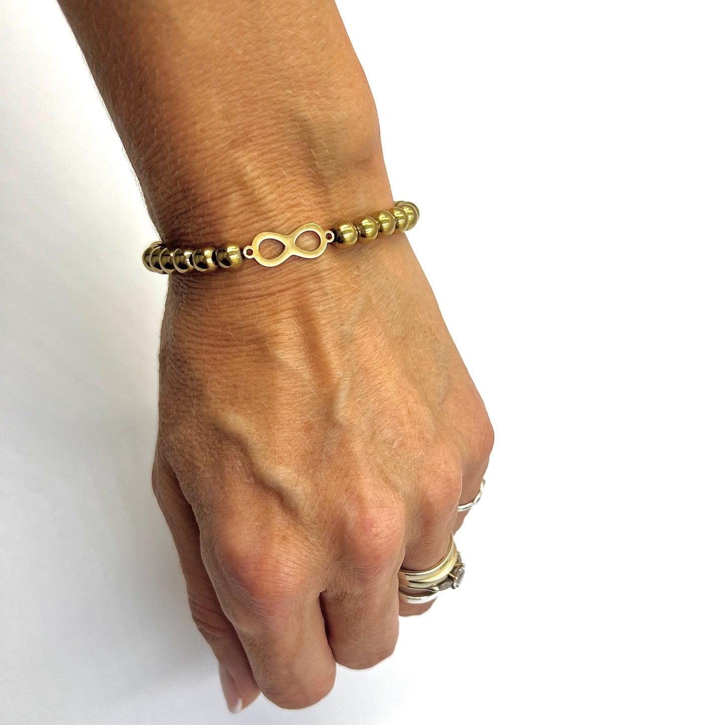 Hematite Beaded Bracelet with Infinity Connector - Choose Charm & Personalisation