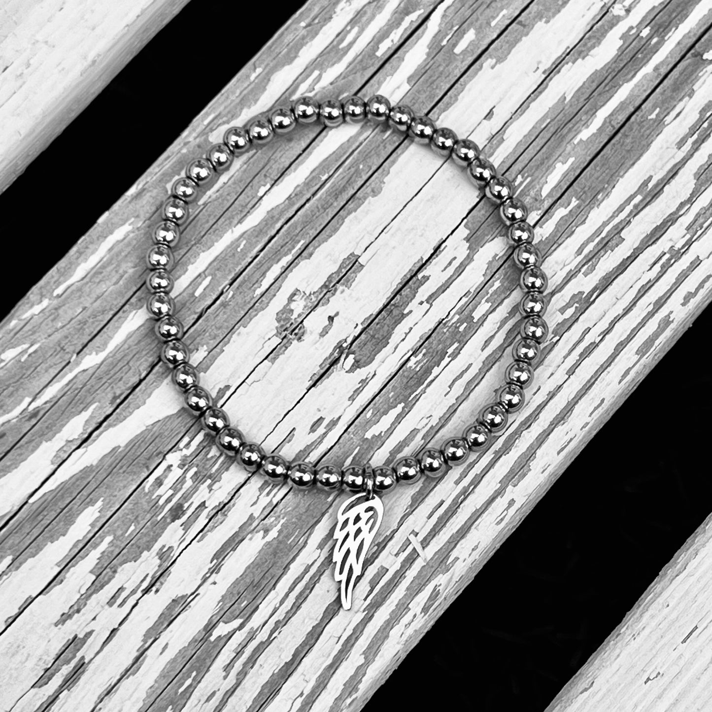 Silver Hematite 4mm Beaded Bracelet - Choose Charm & Personalisation