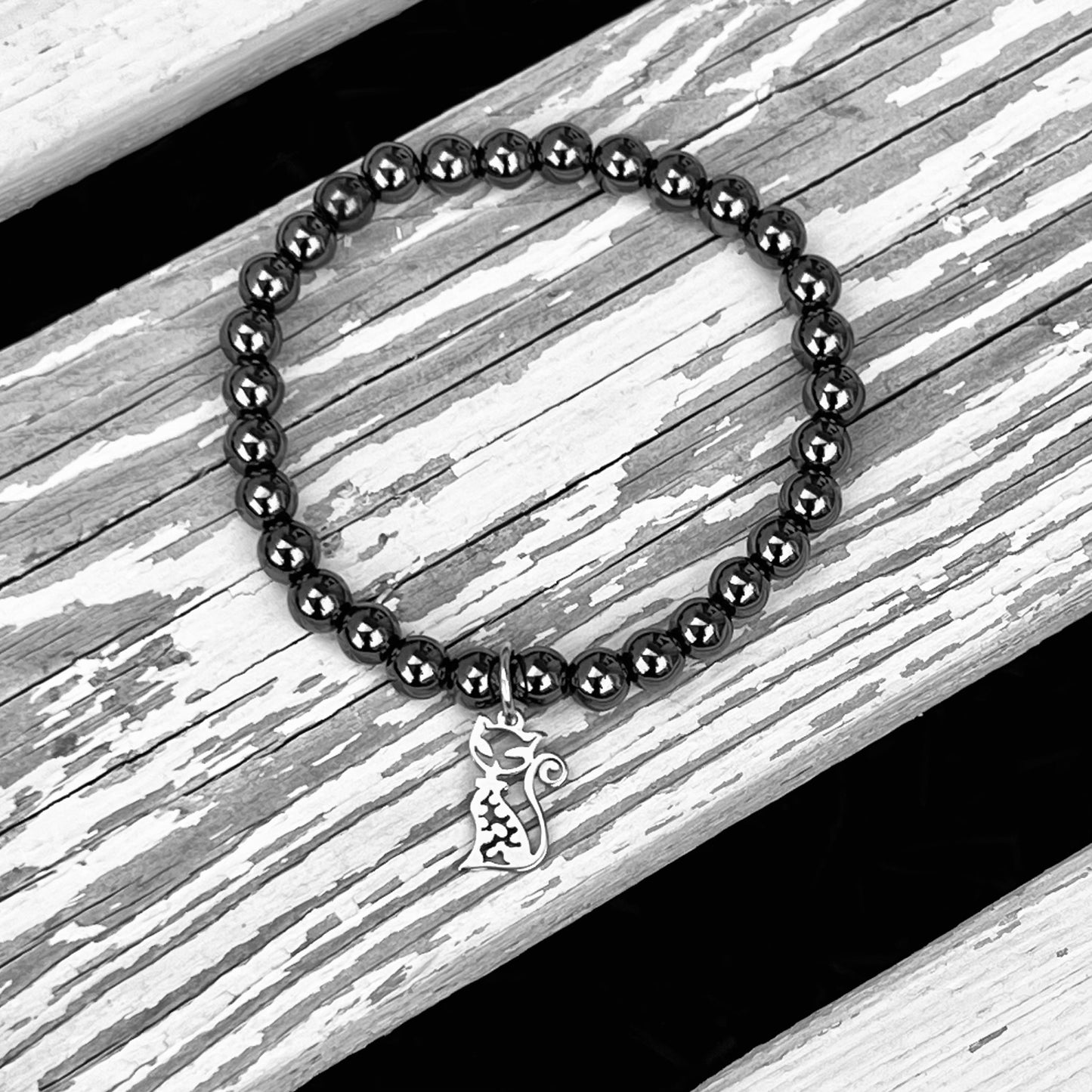 Unisex Natural Hematite 6mm Beaded Bracelet - Choose Charm & Personalisation
