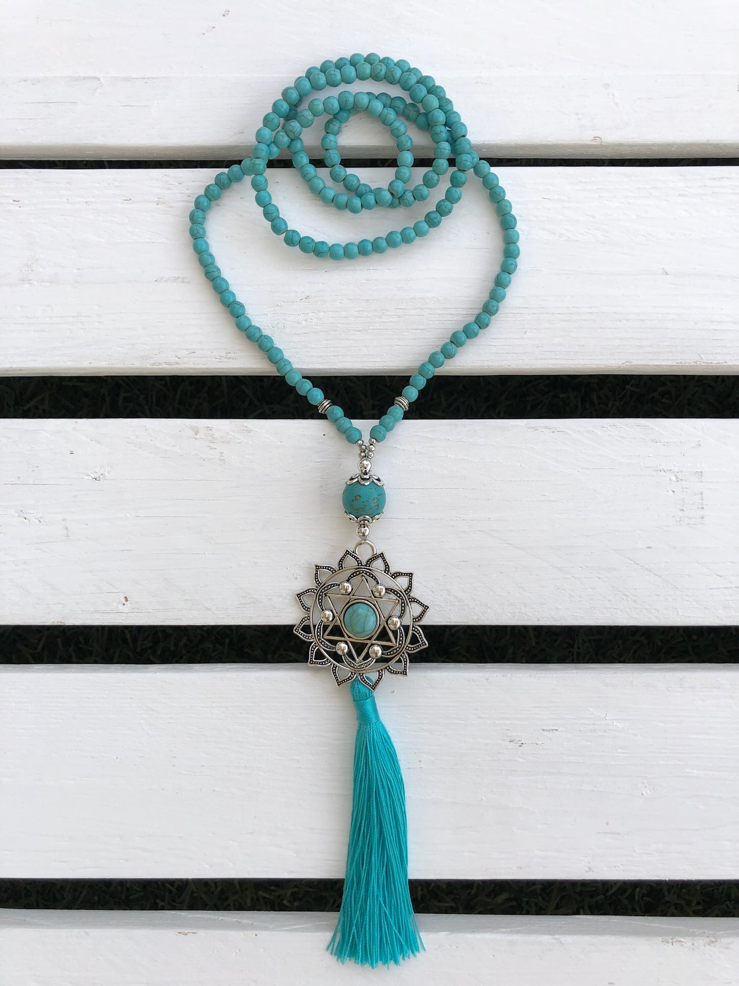 Turquoise Beaded Necklace with Tassel