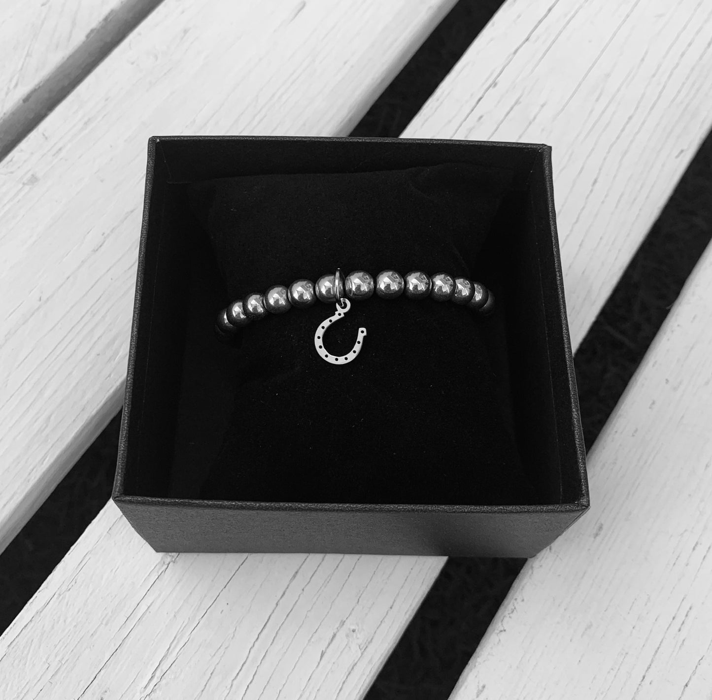 Unisex Silver Hematite 6mm Beaded Bracelet - Choose Charm & Personalisation