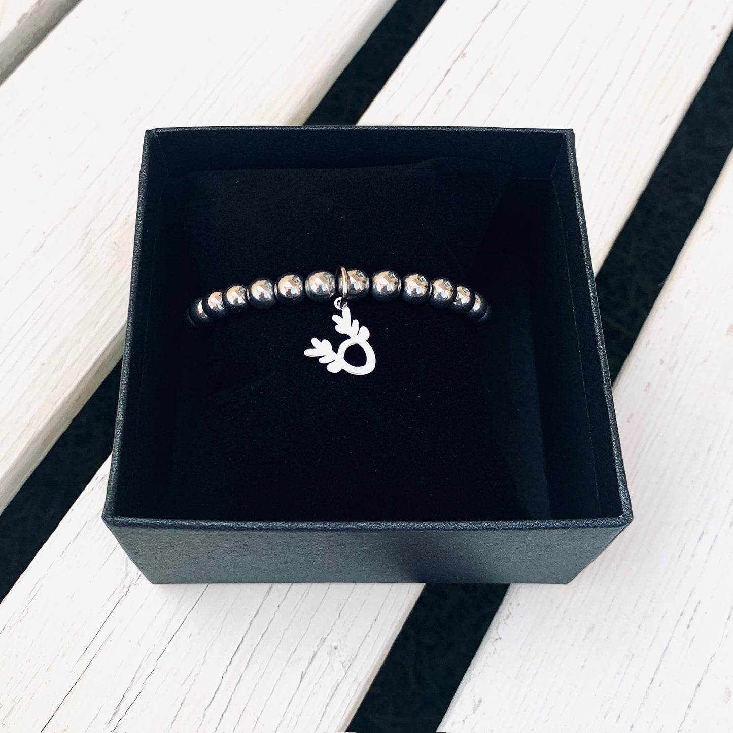 Reindeer Head Silver Hematite Bracelet (Make it a set with earrings)