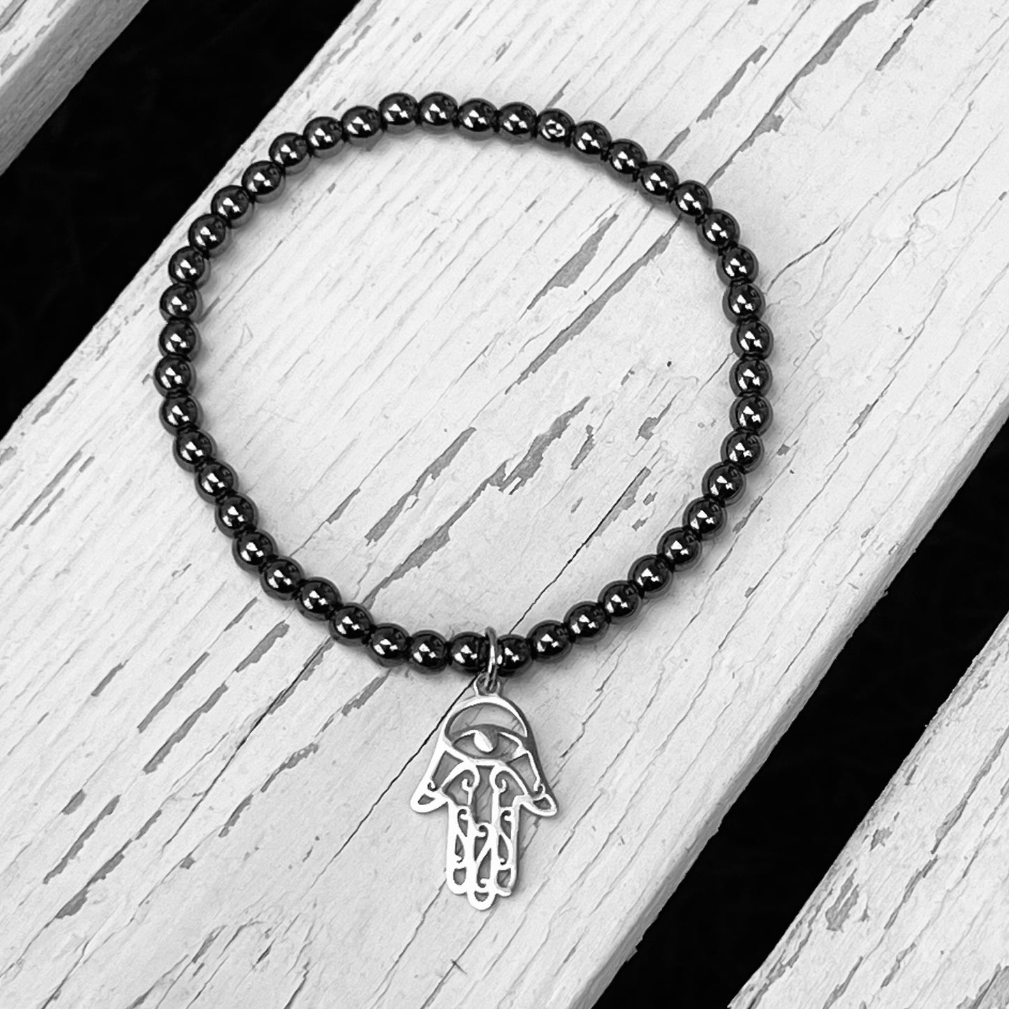 Unisex Natural Hematite 4mm Beaded Bracelet - Choose Charm & Personalisation