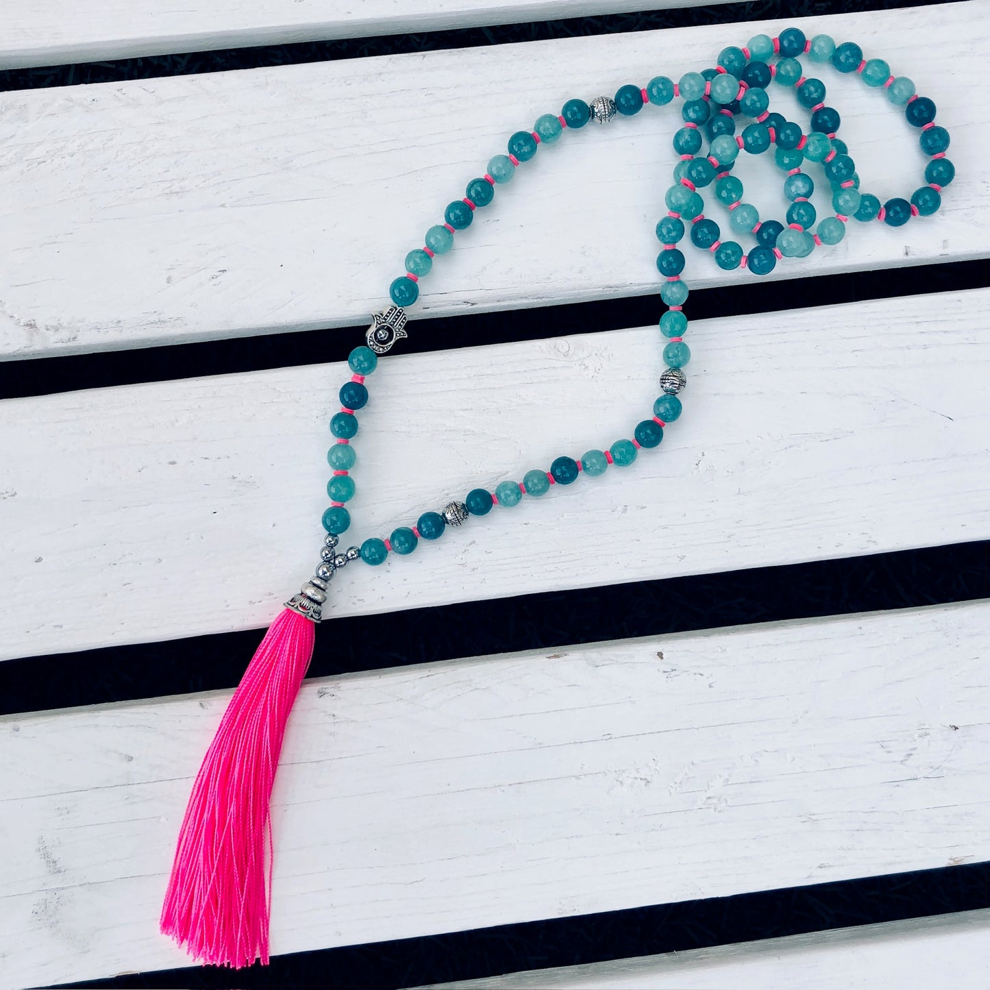Beaded Hot Pink Tassel Necklace - Choose Gemstone/Colour