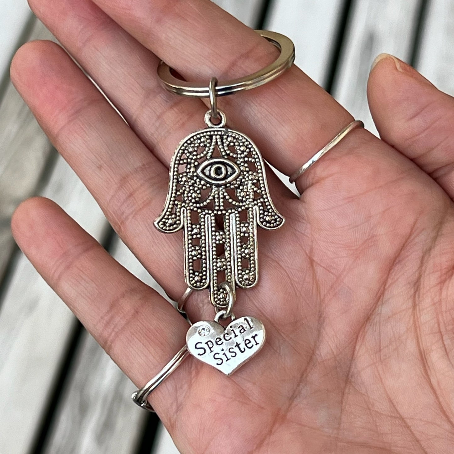 Hand of Fatima Keyring with Special Sister Heart