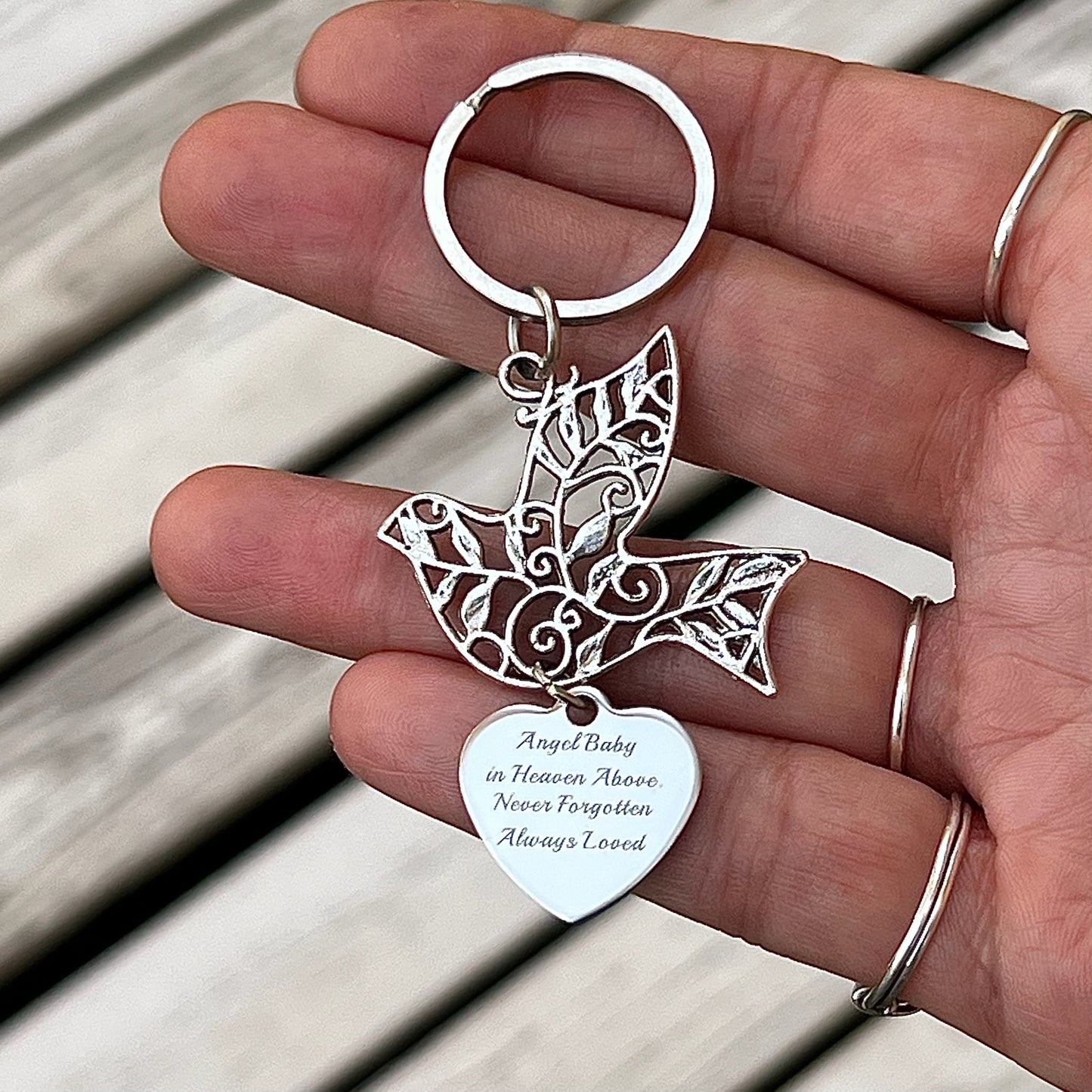 Remembrance Dove Keyring with Choice of Charms