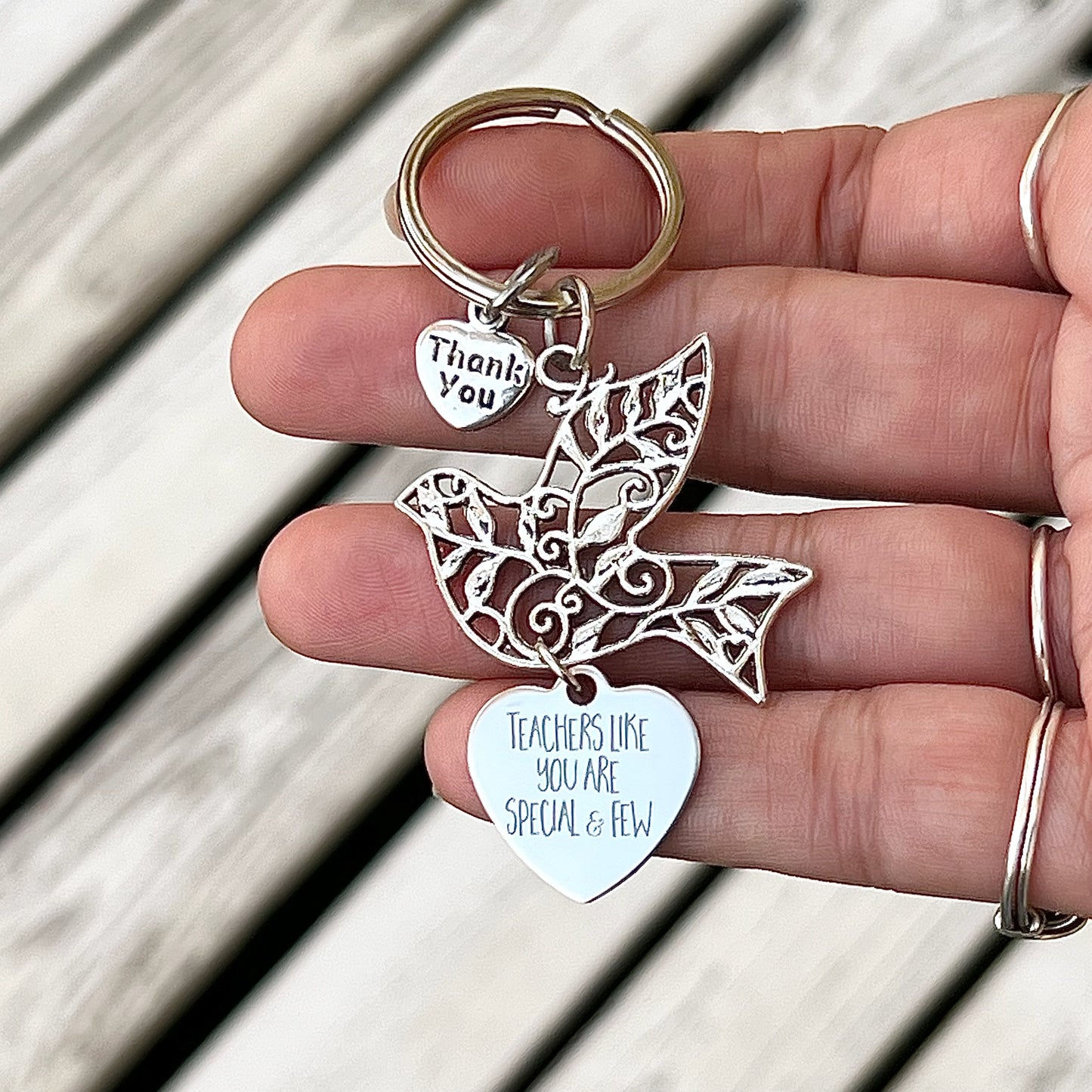 Teacher Appreciation Dove Keyring with Choice of Teacher Charms