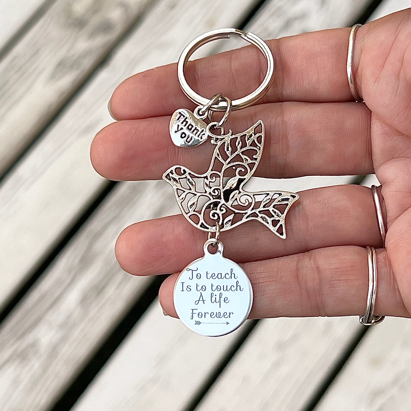 Teacher Appreciation Dove Keyring with Choice of Teacher Charms