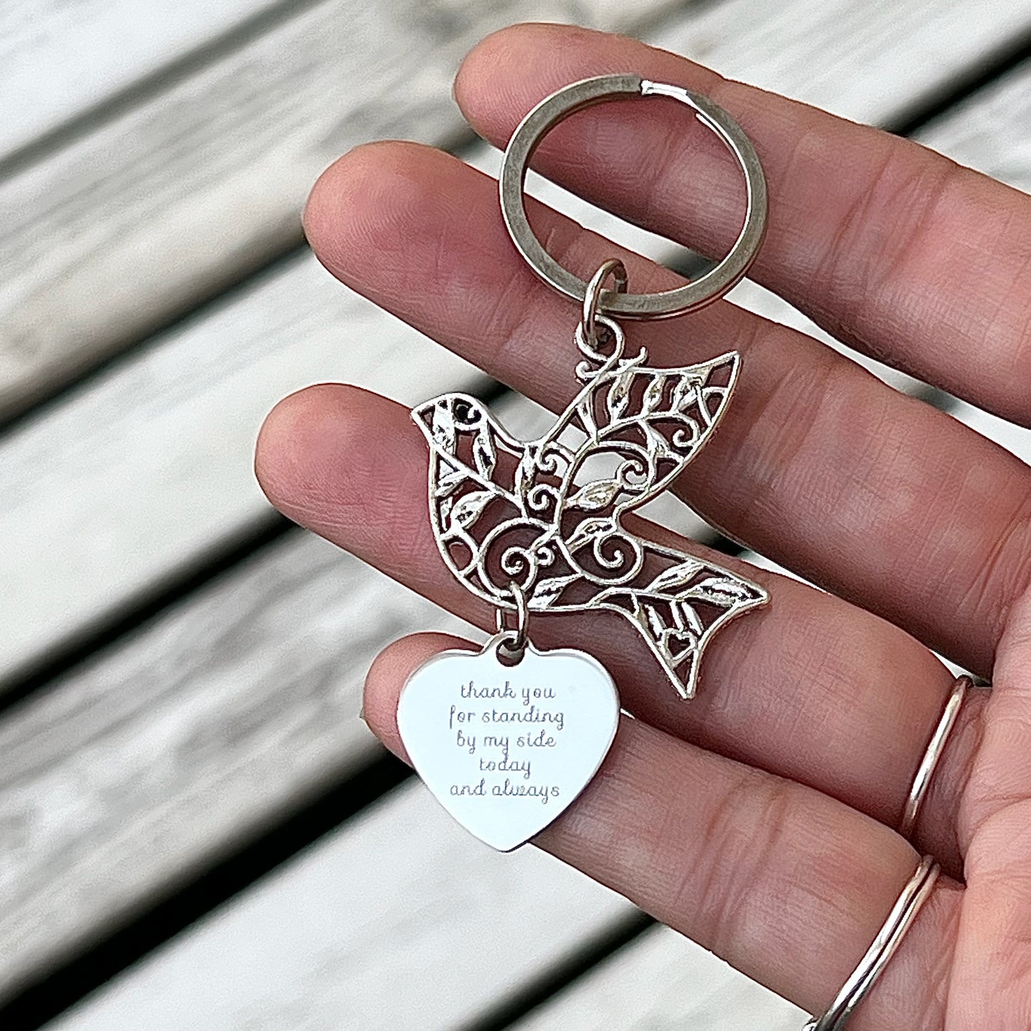 Dove Keyring with Thank You Heart