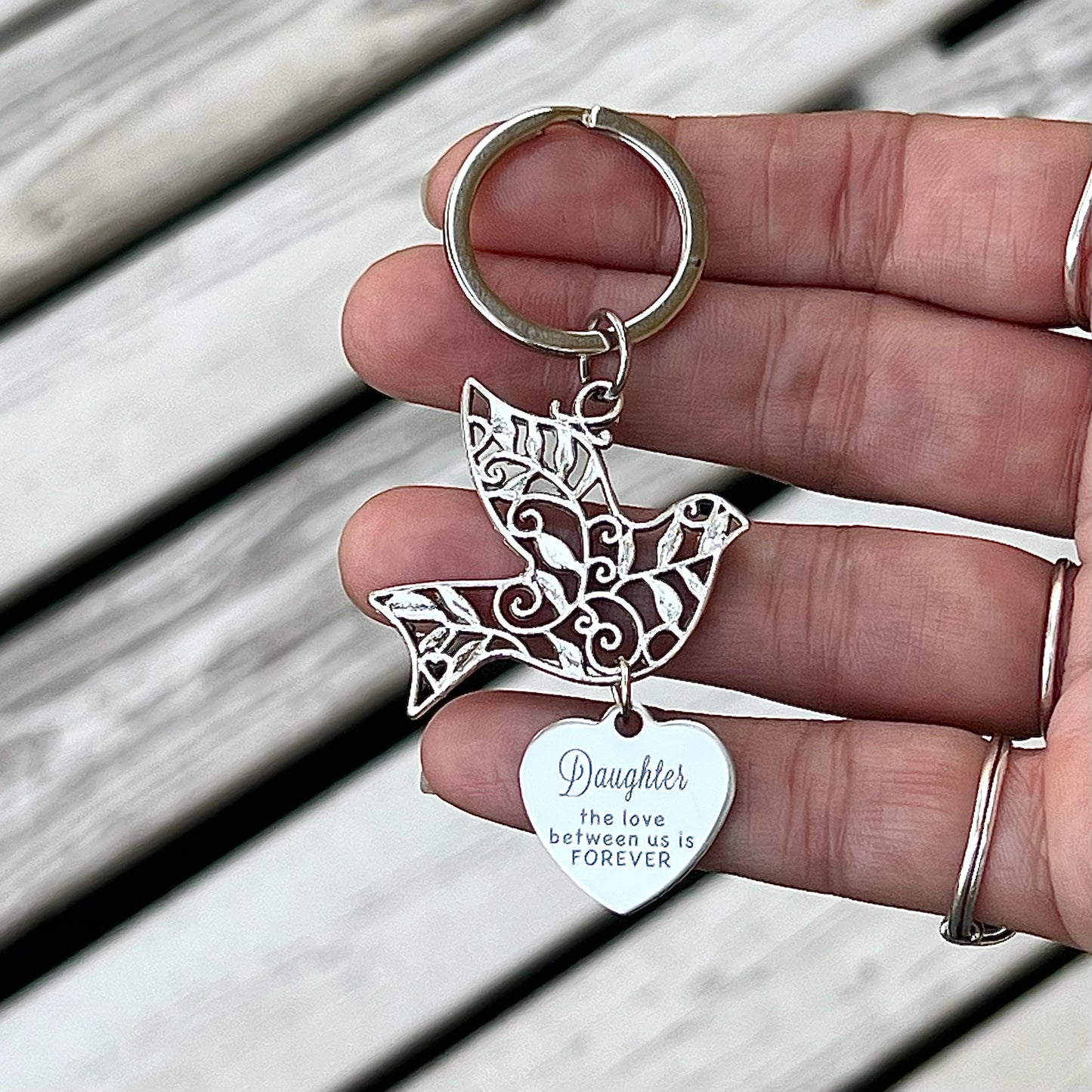 Dove Keyring with Choice of Family Charm