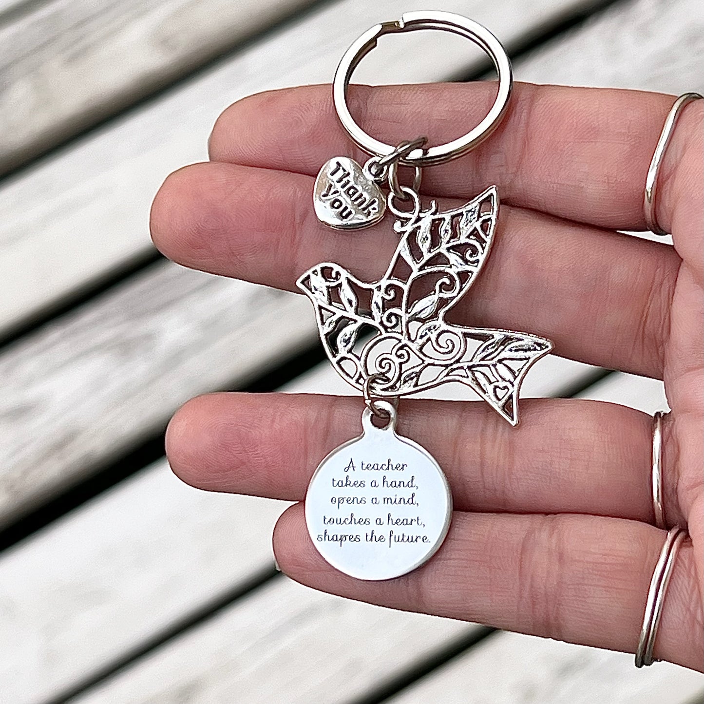Teacher Appreciation Dove Keyring with Choice of Teacher Charms