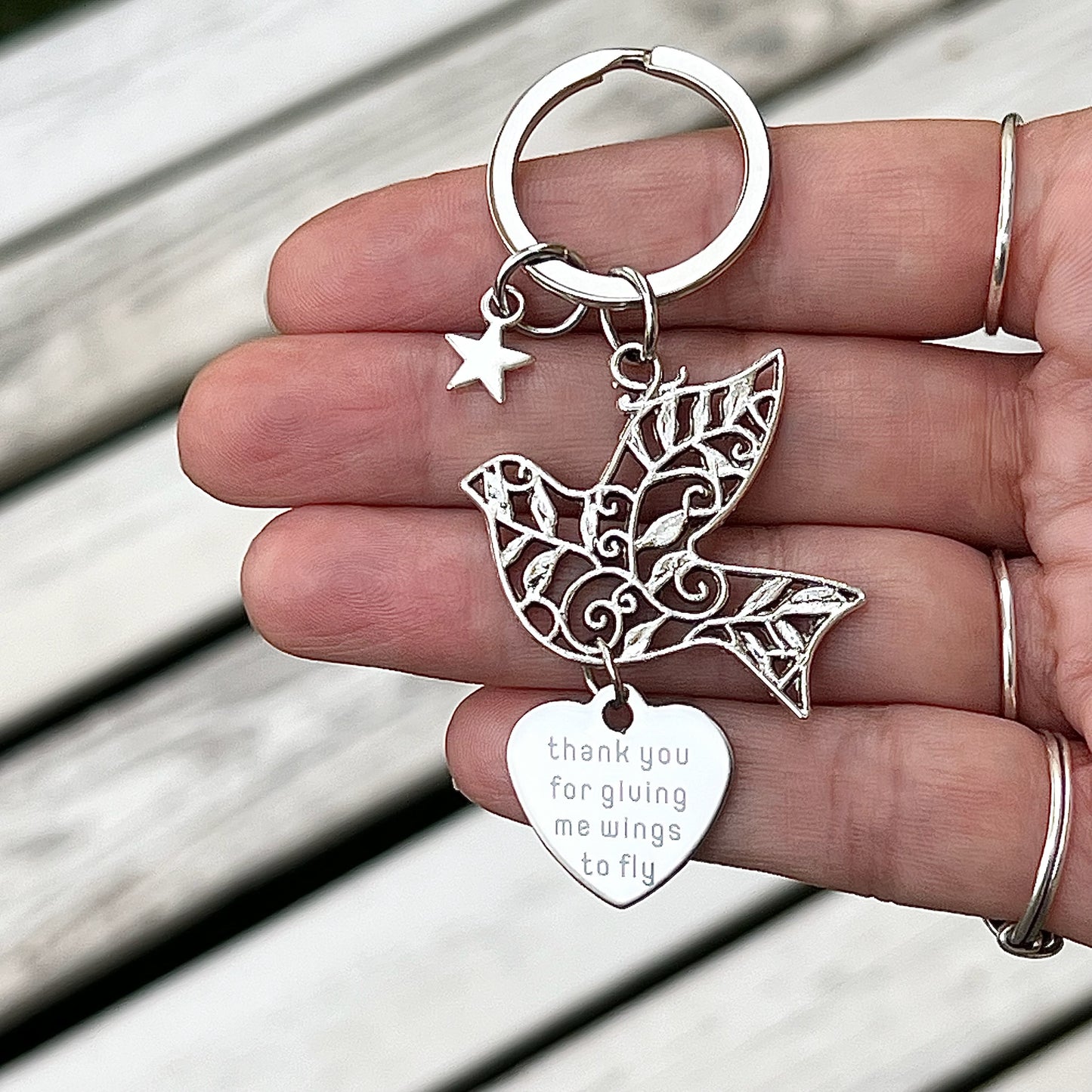 Teacher Appreciation Dove Keyring with Choice of Teacher Charms
