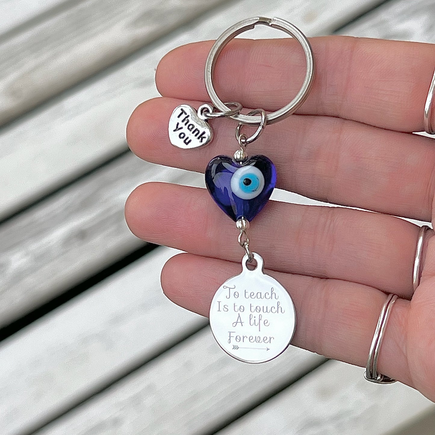 Teacher Appreciation Evil Eye Heart Keyring with Choice of Teacher Charms