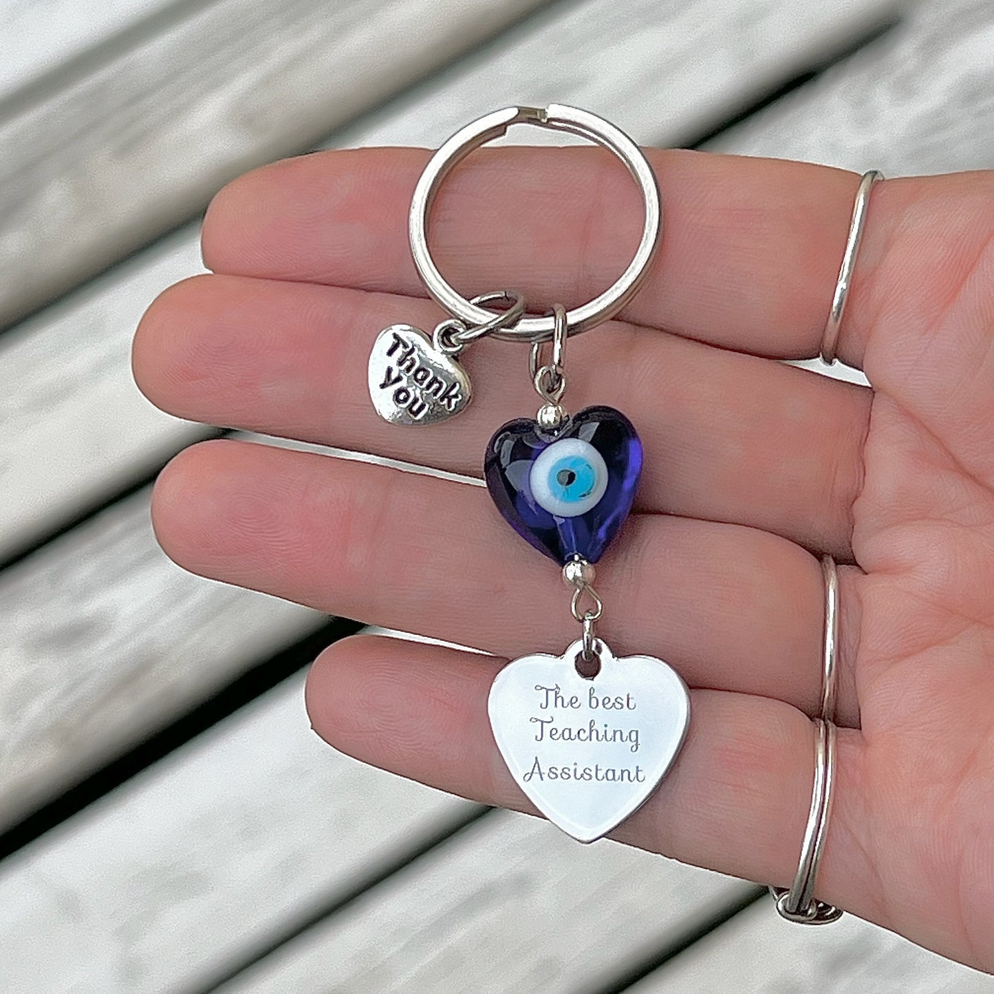 Teacher Appreciation Evil Eye Heart Keyring with Choice of Teacher Charms