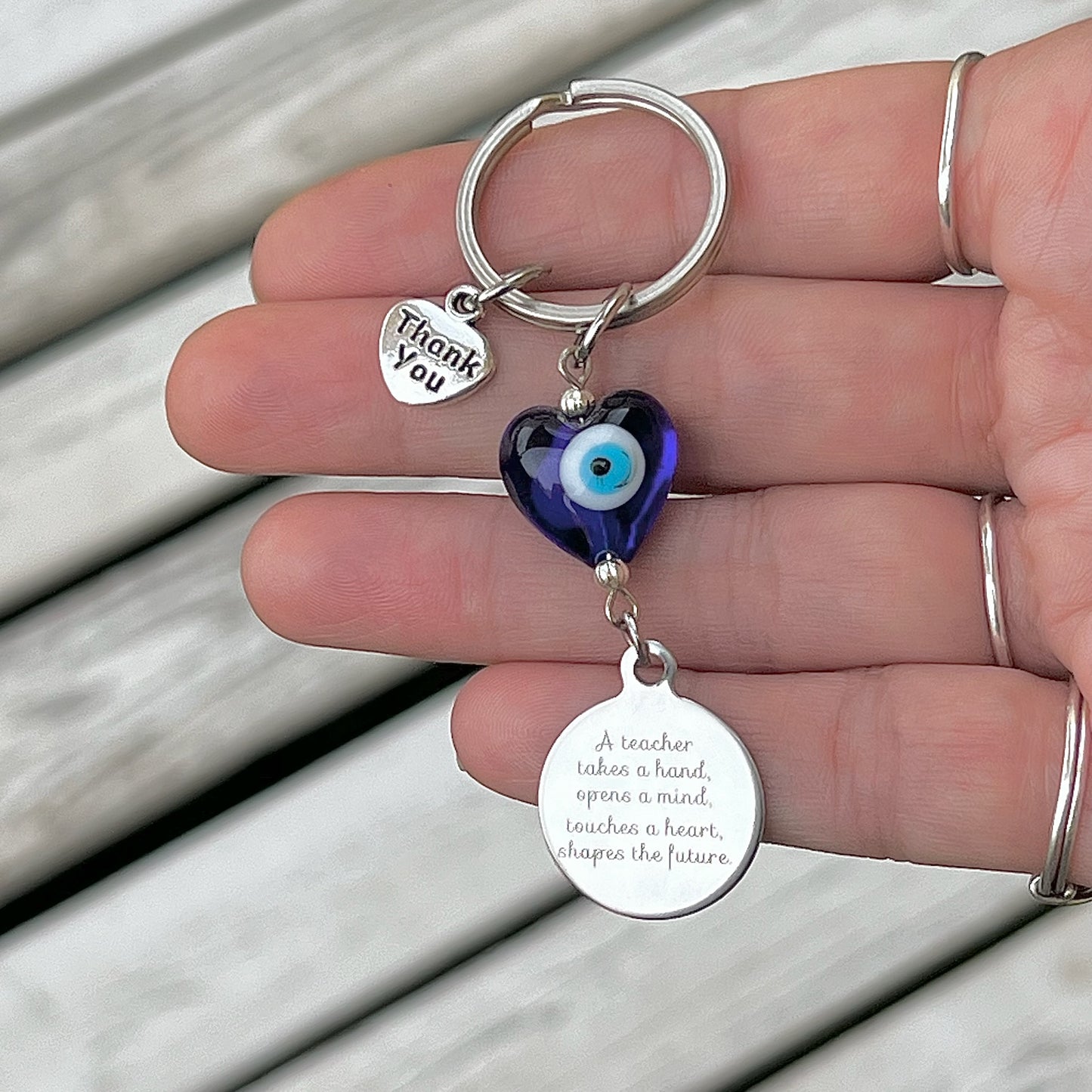 Teacher Appreciation Evil Eye Heart Keyring with Choice of Teacher Charms