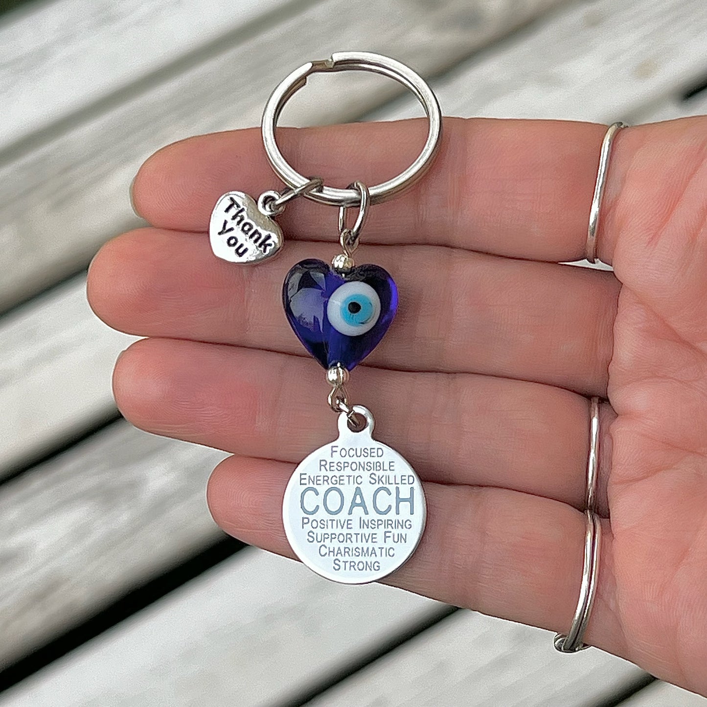 Teacher Appreciation Evil Eye Heart Keyring with Choice of Teacher Charms
