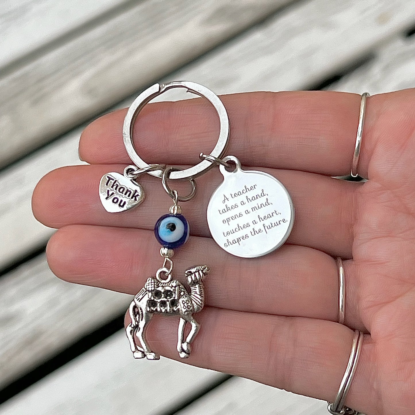 Teacher Appreciation Camel Keyring with Choice of Teacher Charms