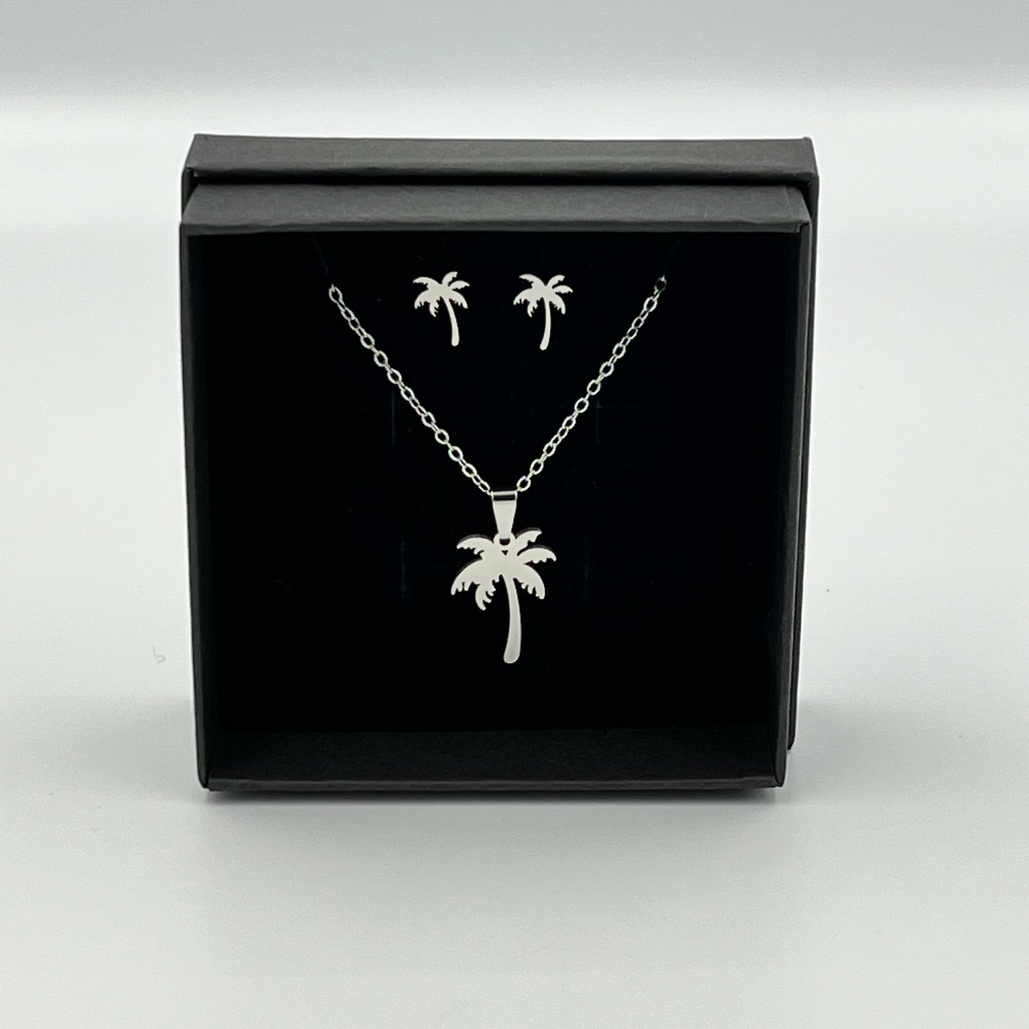 Silver or Gold Palm Tree Necklace & Earring Set