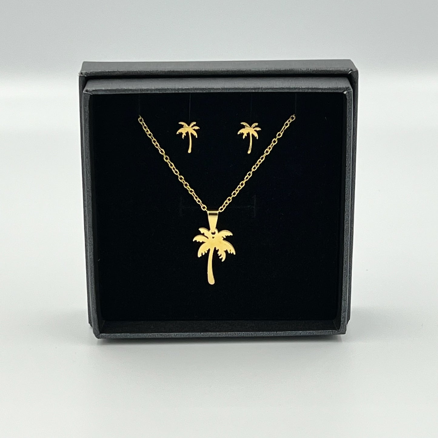 Silver or Gold Palm Tree Necklace & Earring Set