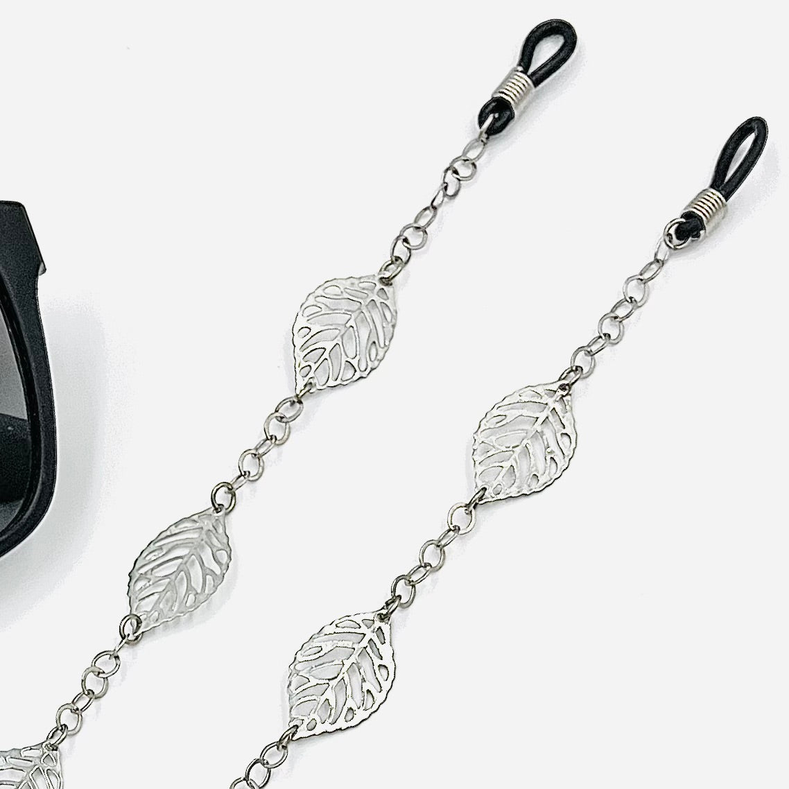 Glasses Chain - Silver Leaves with Personalisation option