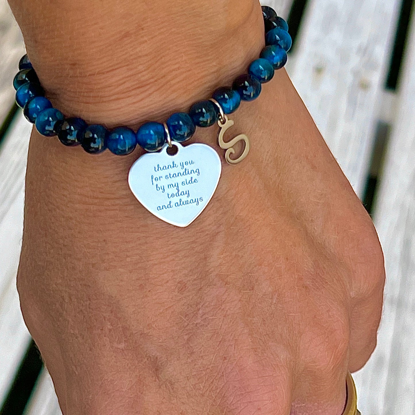Blue Tiger's Eye Beaded Bracelet - Choose Charm & Personalisation