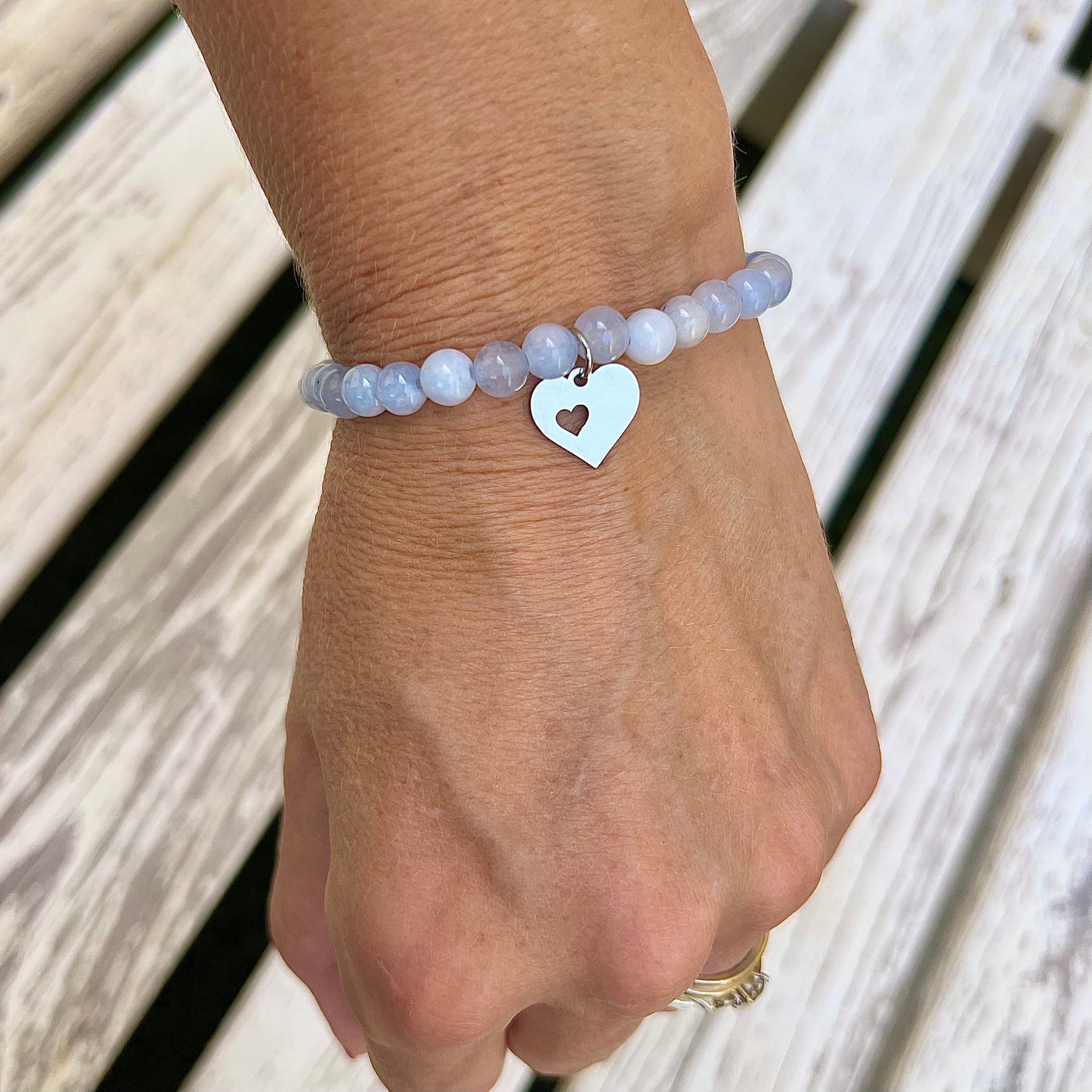 Aquamarine Beaded Bracelet - Choose Charm & Personalisation