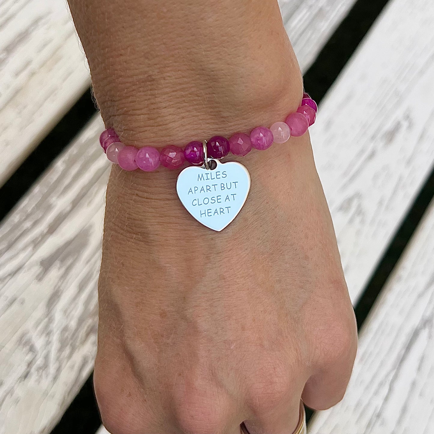 Pink Agate Mix Beaded Bracelet - Choose Charm & Personalisation