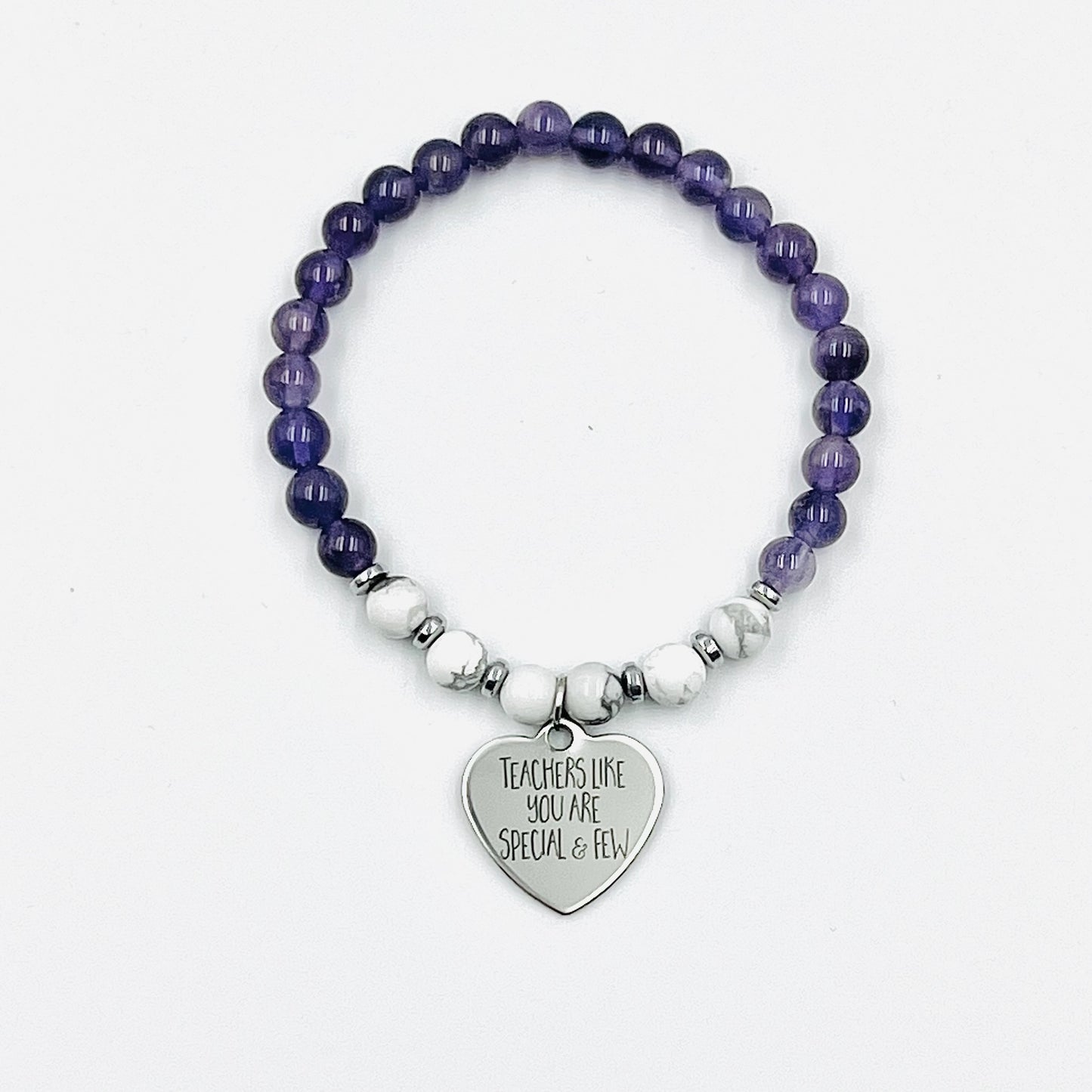 Amethyst & Howlite Beaded Bracelet - Choose Charm & Personalisation