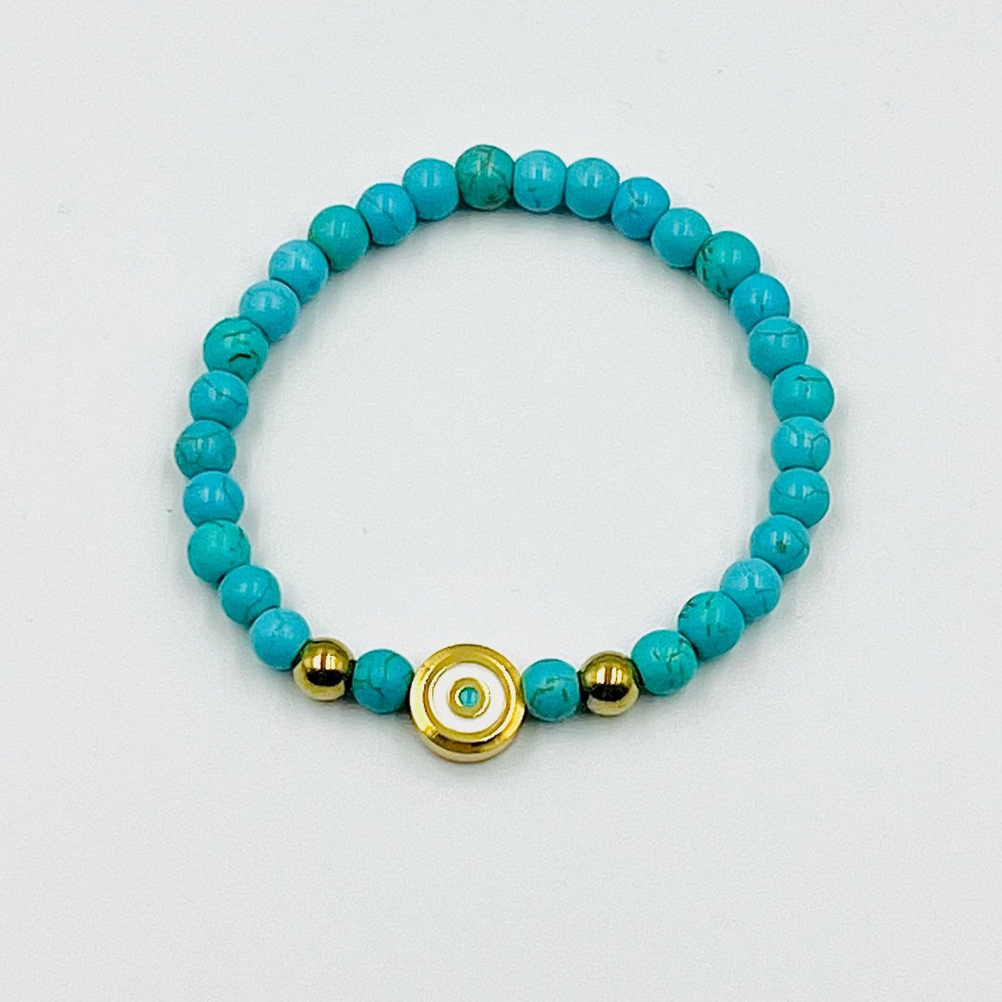 Beaded Bracelets with Gold Evil Eye Connector - Choose Gemstone/Colour