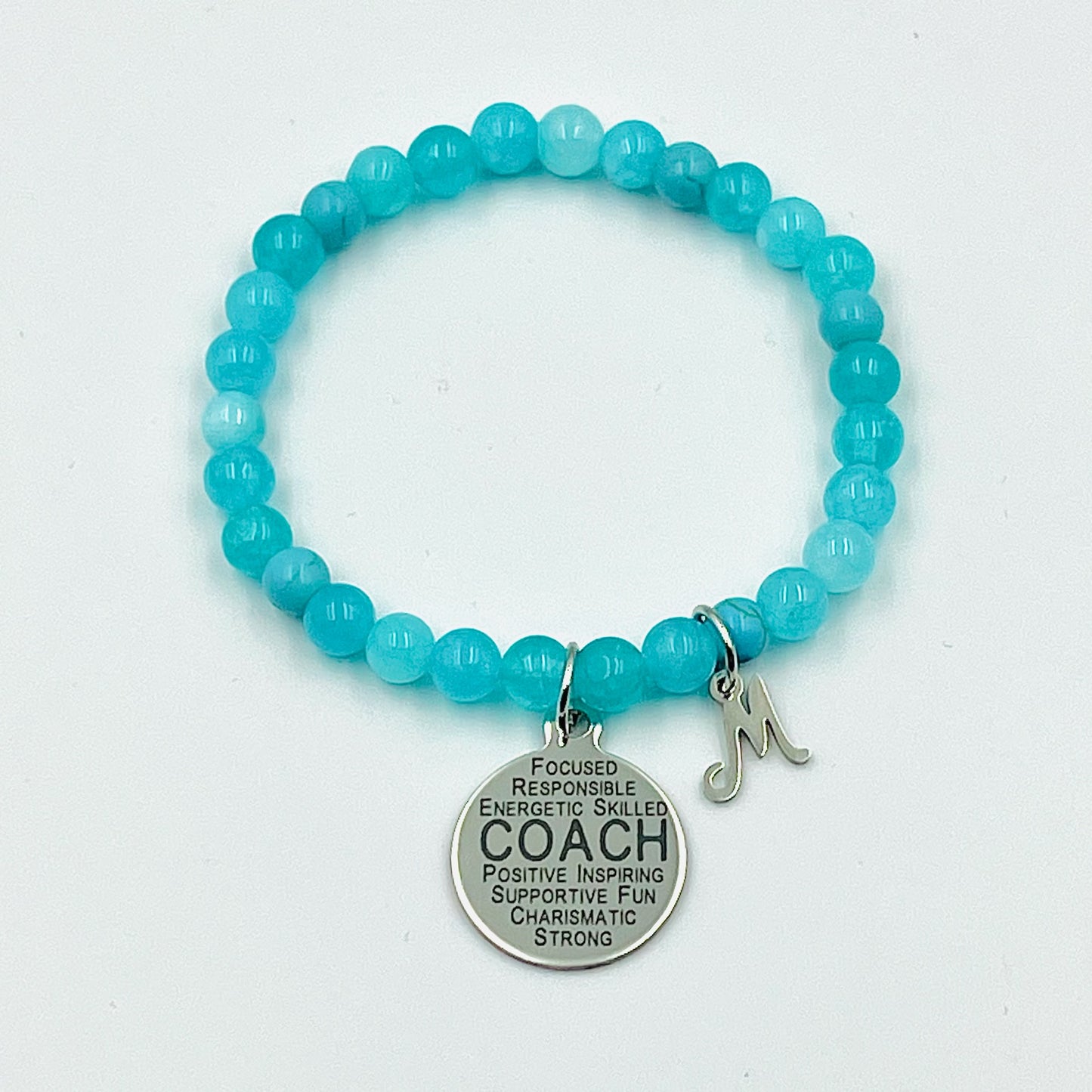 Teacher/Coach Appreciation Beaded Bracelet - Choose Bead Colour, Charm & Personalisation