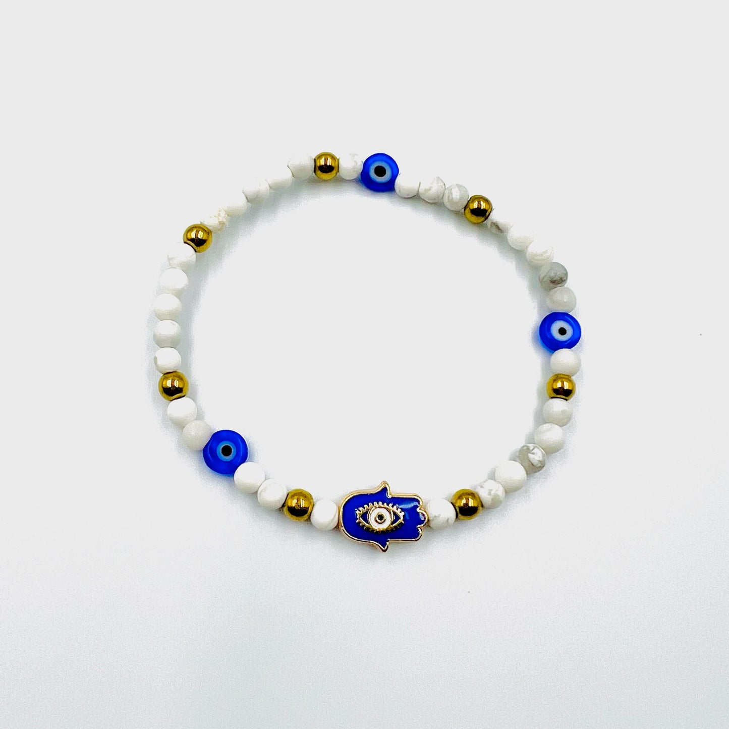 Beaded Bracelet with Blue Hand of Fatima Connector - Choose Gemstones/Colour