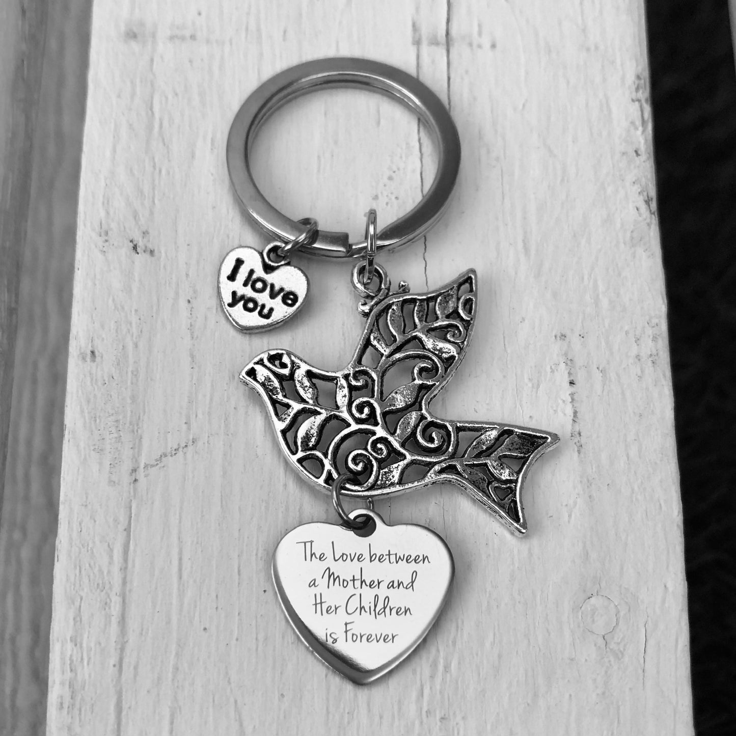 Dove Keyring with Choice of Family Charm