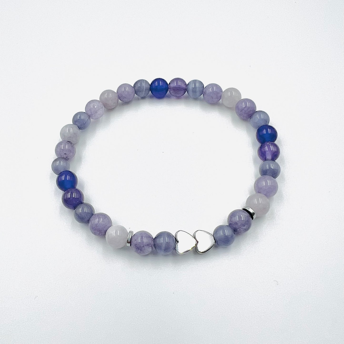 Beaded Charm Bracelet - Choose Gemstone/Colour, Heart Connectors & Charms