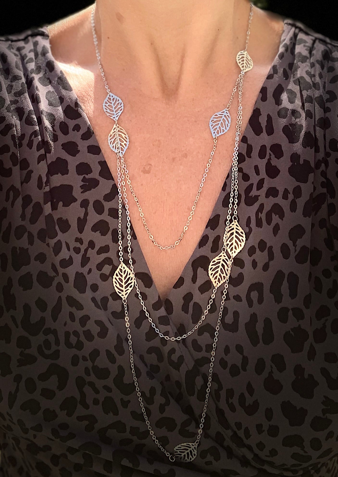 Layered Leaf & Chain Necklace
