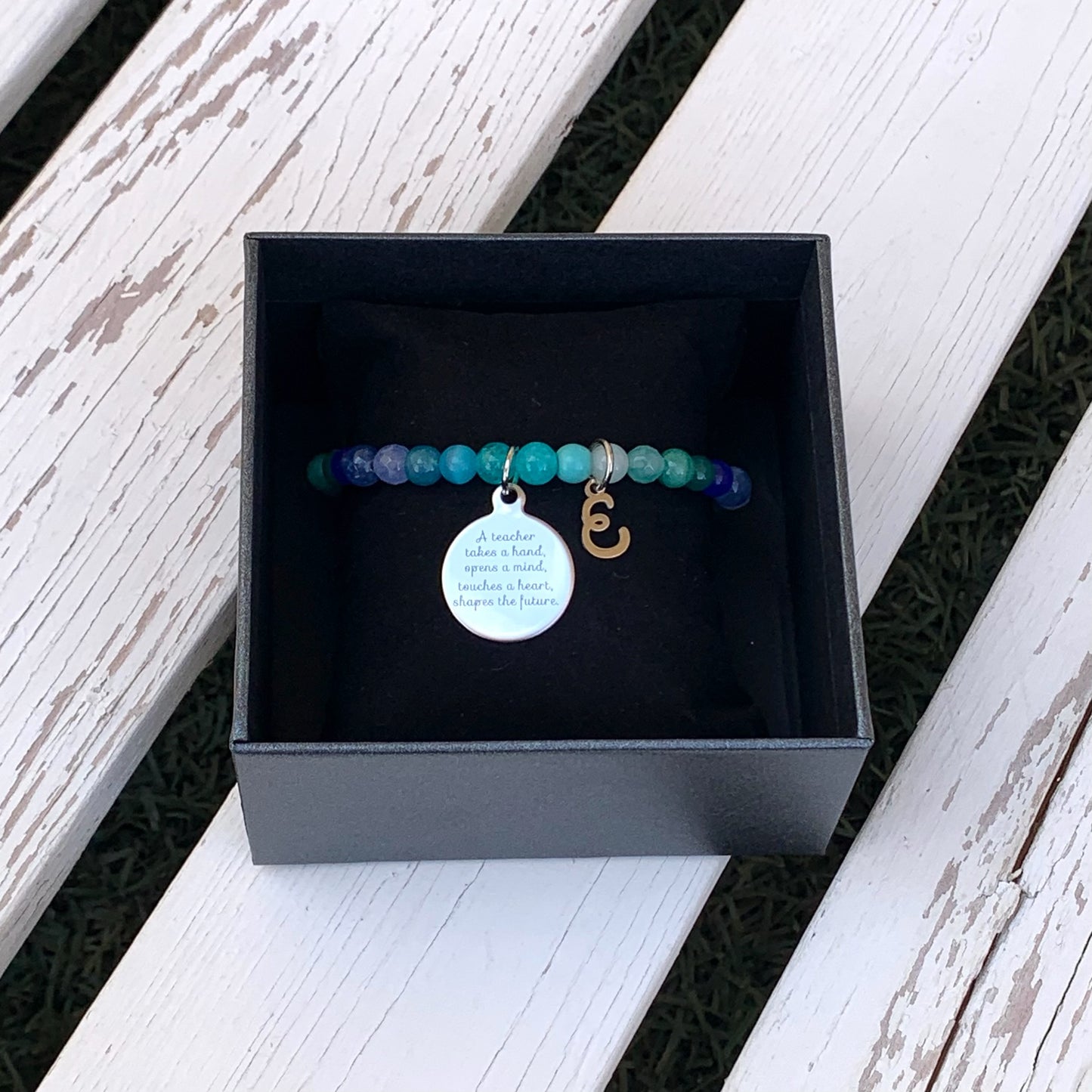 Blue/Green mix Beaded Bracelet - Choose Charm & Personalisation