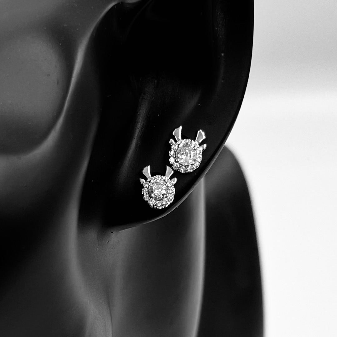 S925 Round Christmas Reindeer Earrings
