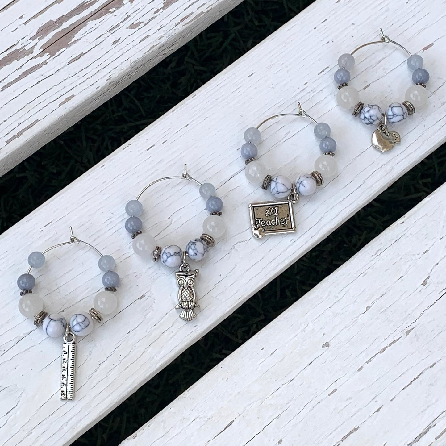 Teacher Themed Wine Glass Charms - Choose Colour & Quantity