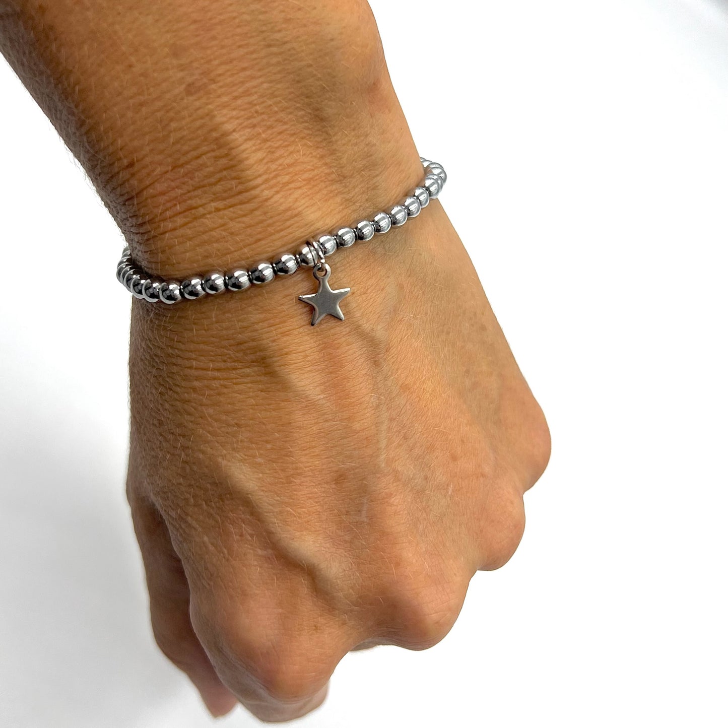 Silver Hematite 4mm Beaded Bracelet - Choose Charm & Personalisation