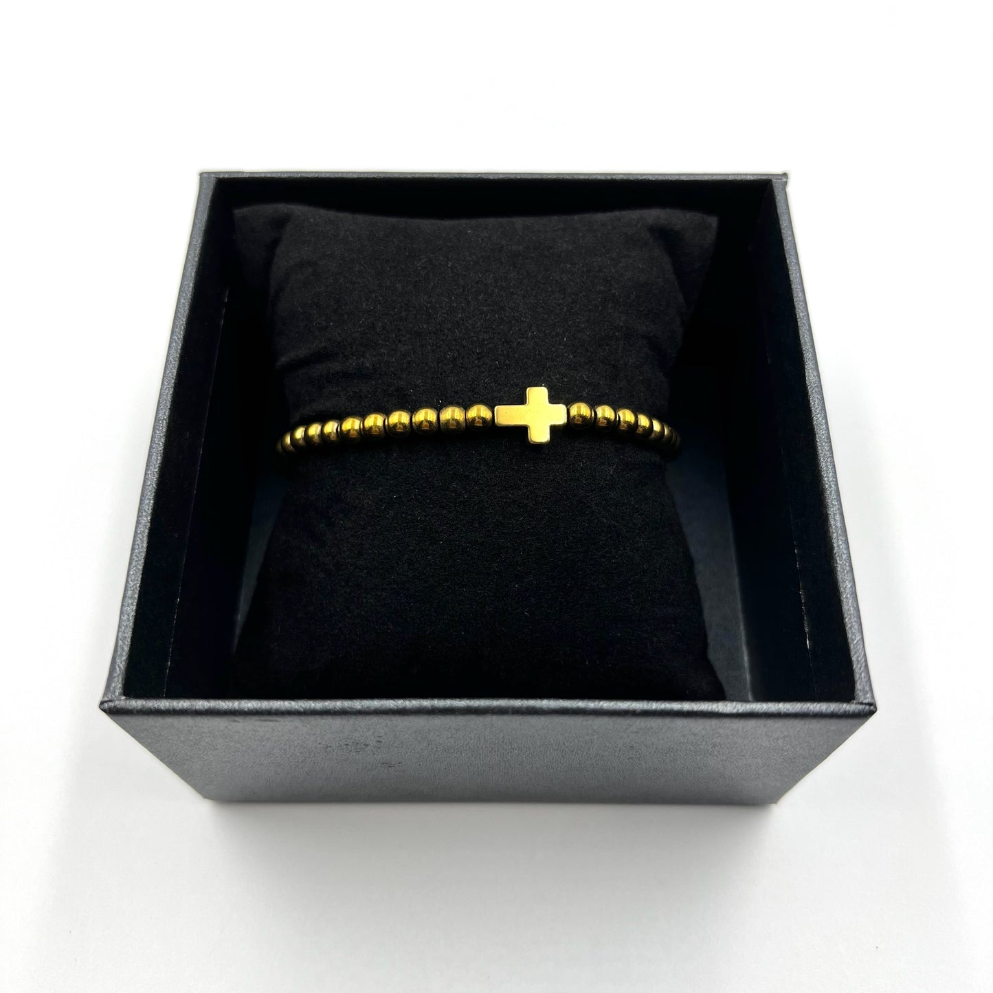 Beaded Bracelet with Cross Connector - Choose Gemstone/Colour, Charm & Personalisation