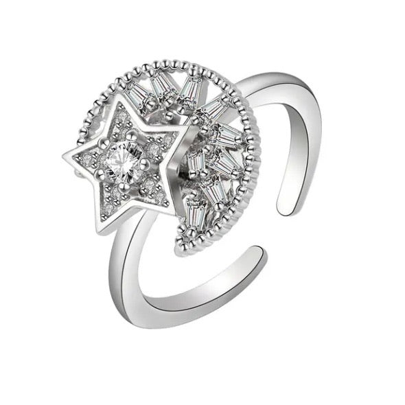Moon and Star Fidget Spinner Ring