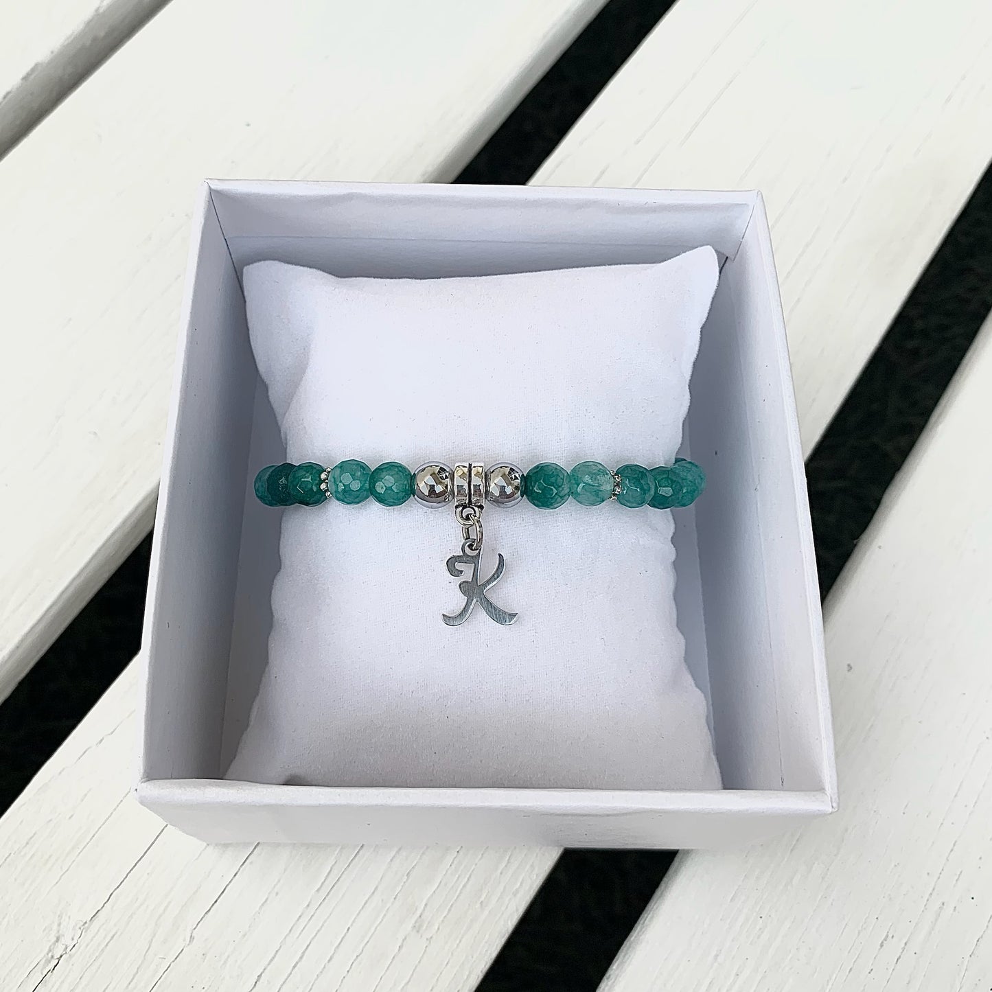 Beaded Bracelet with charm holder - Choose Gemstone/Colour, Charm or Personalisation