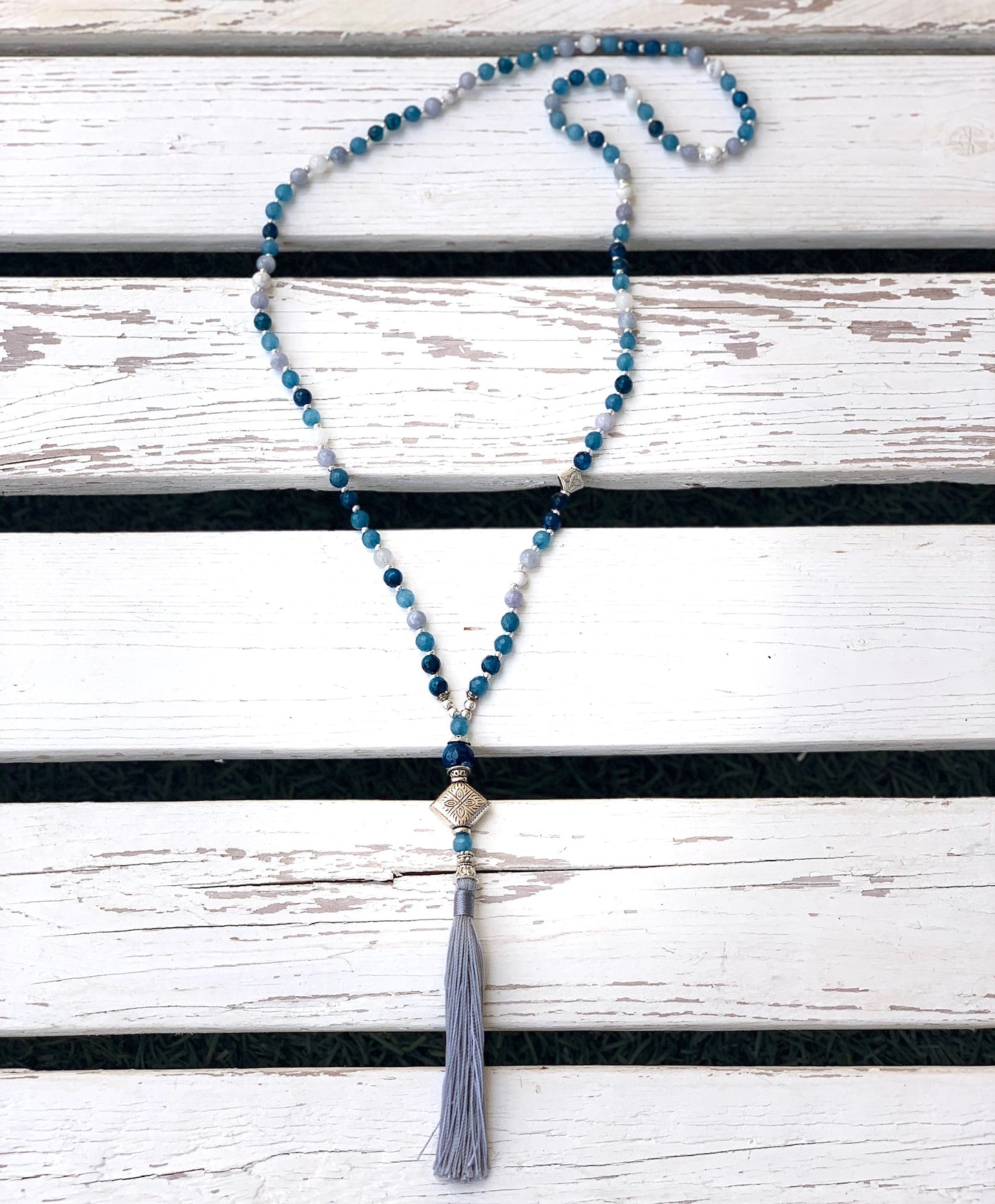 Beaded Tassel Necklace - Choose Gemstones/bead colour