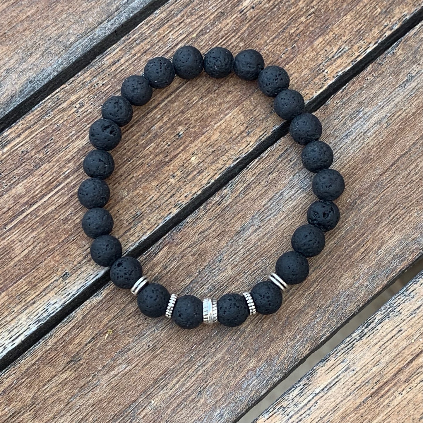 Unisex Lava Beaded Bracelet with Silver Spacers