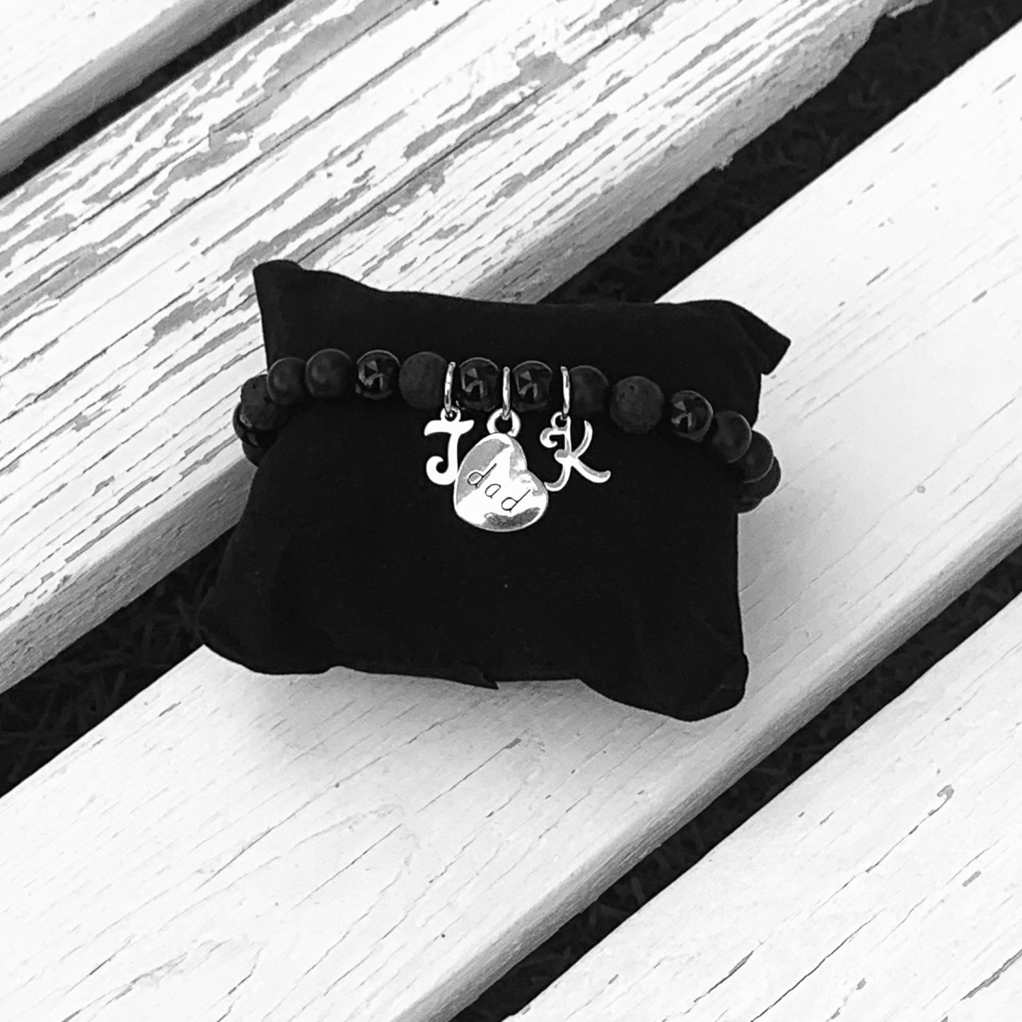 Dad Beaded Bracelet - Choose Gemstone/bead colour & Personalisation